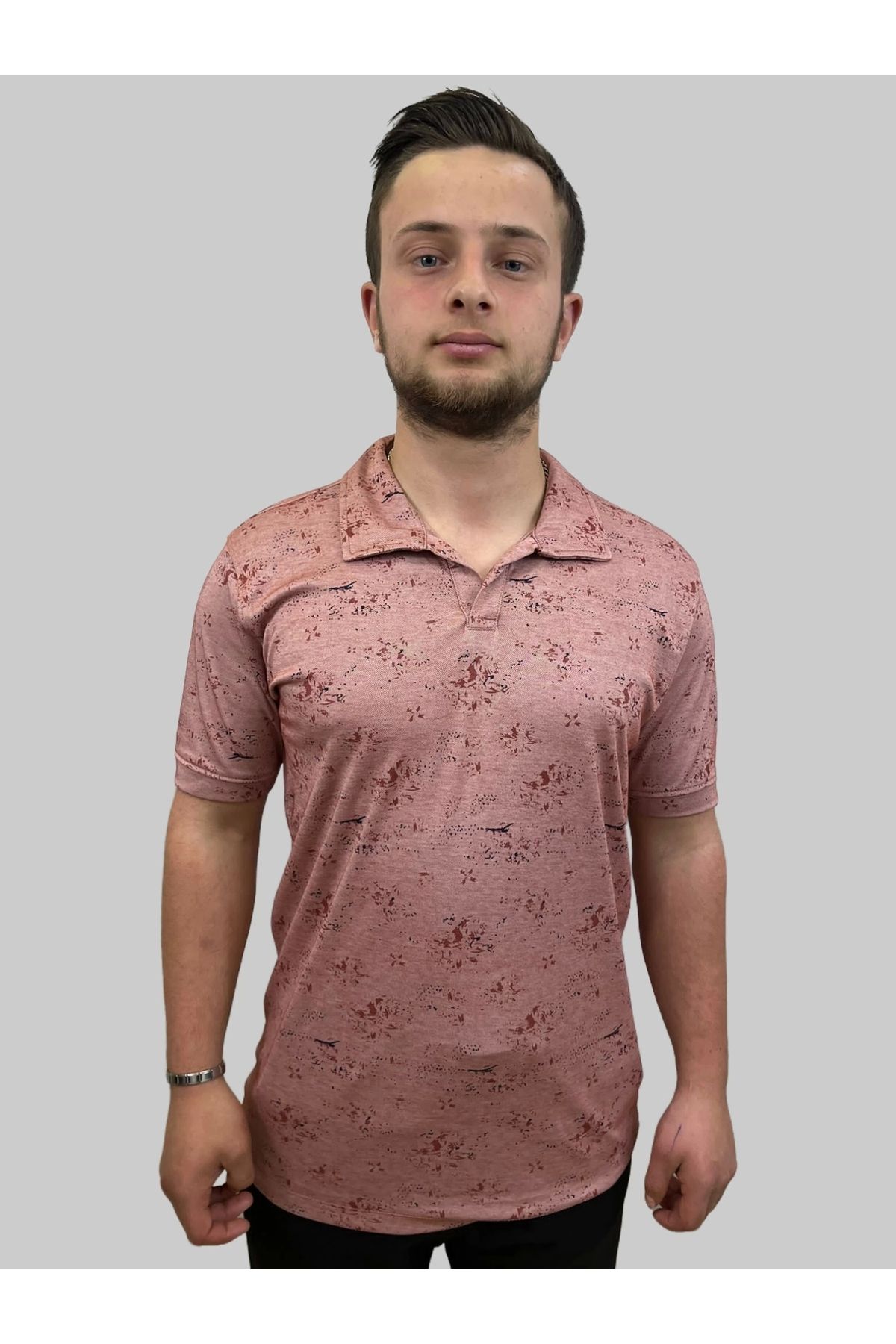 daniel milano Erkek Gnsn Desenli Oxfort Polo Yaka Gül Kurusu Tişört
