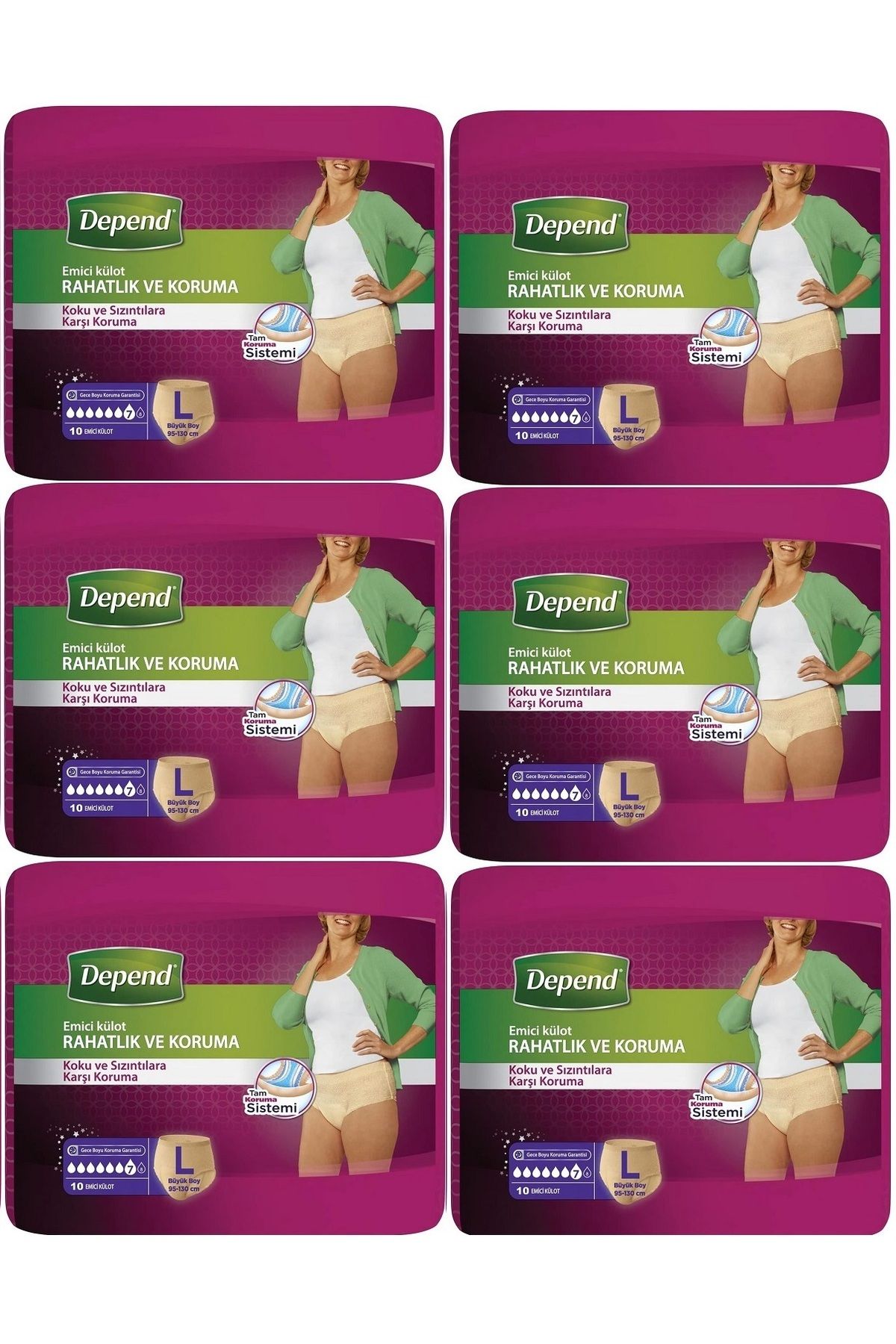 Depend Emici Külot Hasta Bezi Large - Büyük Kadın 60 Adet (6PK*10)