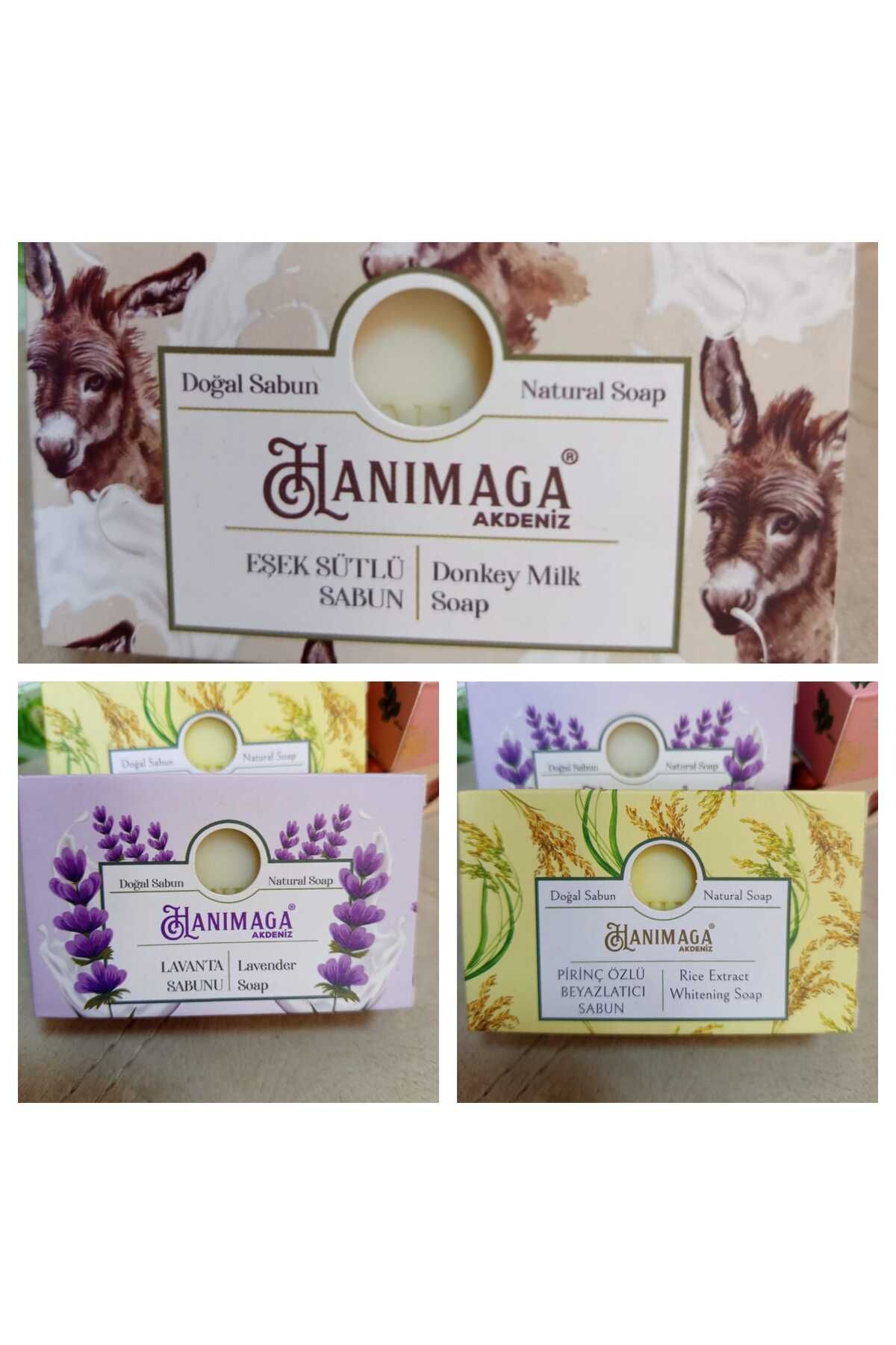 hanımağa akdeniz Eşek Sütlü-Lavanta ve Pirinç Özlü Beyazlatıcı Sabun (3lü Set)