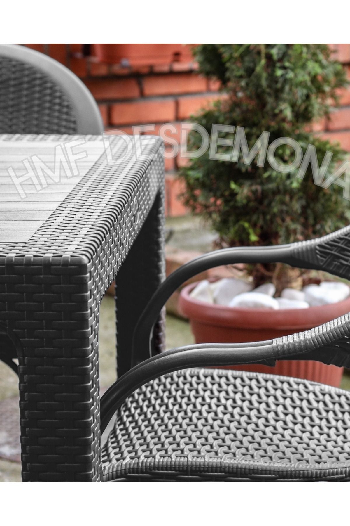 HMF DESDEMONA Bambu Rattan Yemek Masası Seti - 6 adet Koltuk - 1 adet 90*150cm Masa