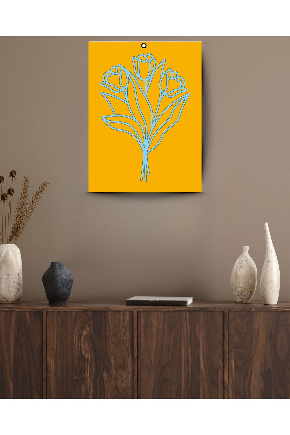 Grand Fine Art Çerçevesiz Lazer Kesim Mdf Desen/Mdf Zemin Tablo 3 Başlı Lale
