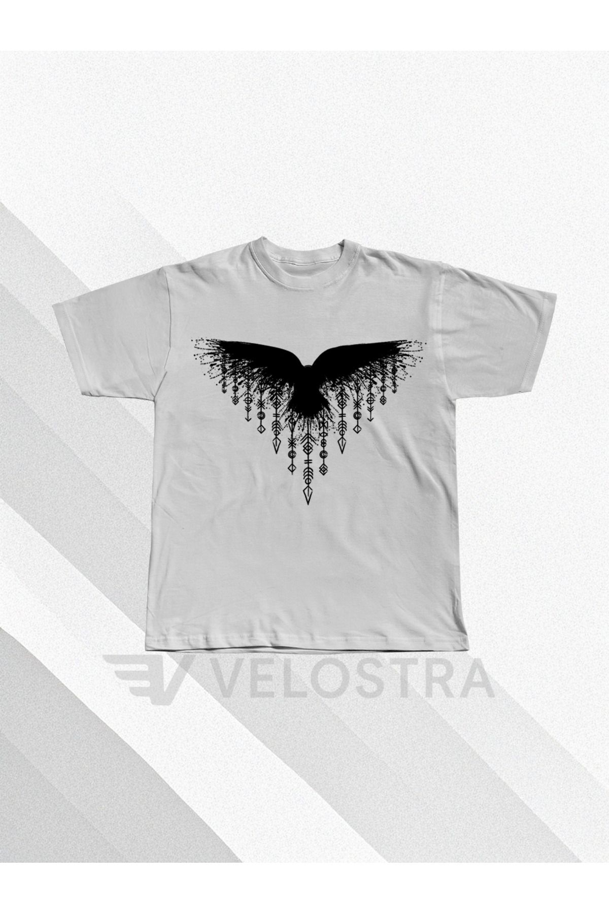 Velostra Unisex Kuzeyli (Nordic) Kartal baskılı Oversize T-shirt