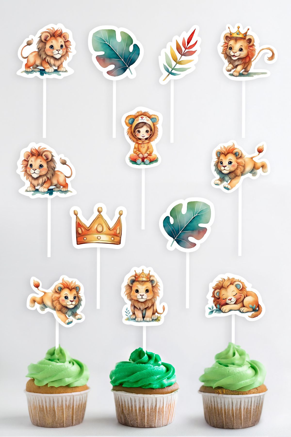 Pretty 12' li Aslan ve Doğa Konseptli Cupcake Kürdan Süsler