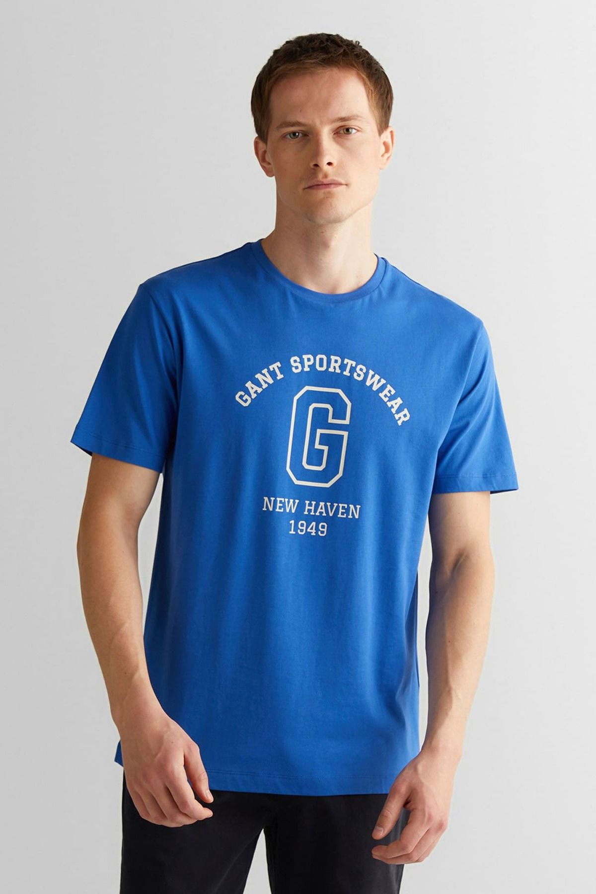 Gant Erkek Regular Fit Bisiklet Yaka Logolu T-Shirt - Mavi
