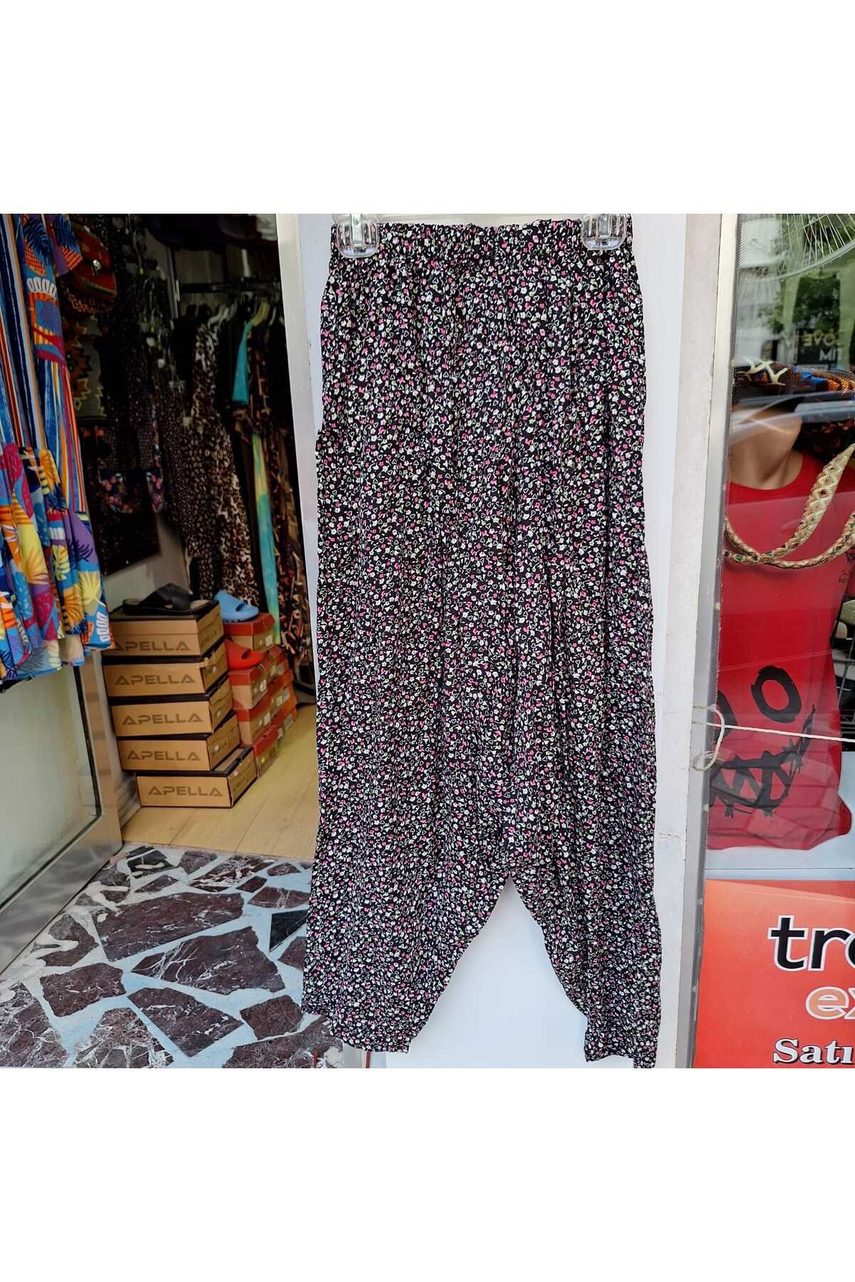 NUR TEKSTİL kız ges boy desenli pamuklu viskon beli lastikli- 8-9 -10 11-12-13- yaşlara uyumlu şalvar
