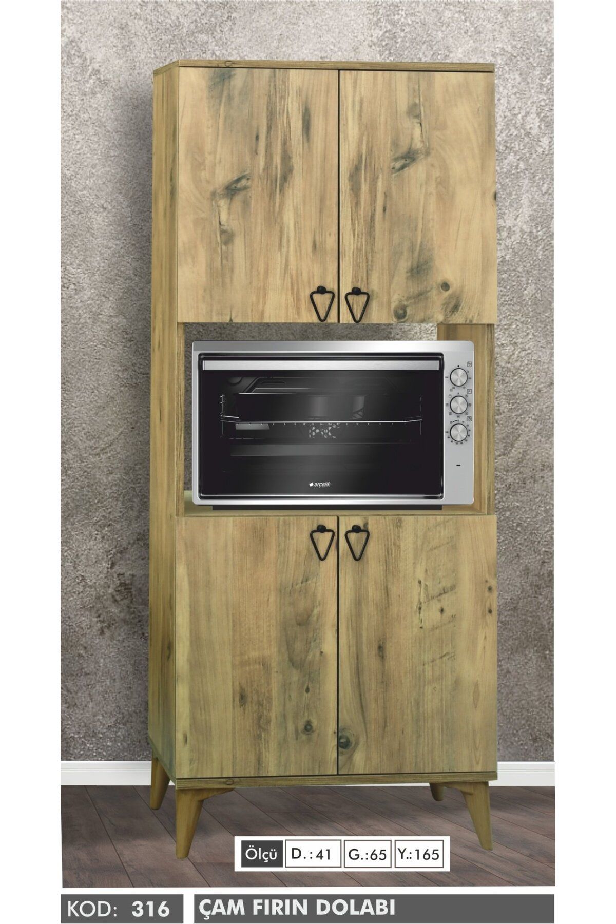 Yuvaset Home 4 Kapılı Çok Amaçlı Çam Fırın Dolabı