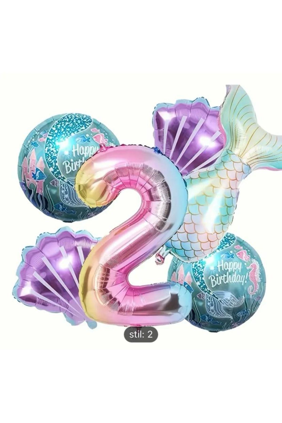 KARNAVAL DÜNYASI 2 yaş denizkızı konsepti balon seti, sayı balon, folyo balon