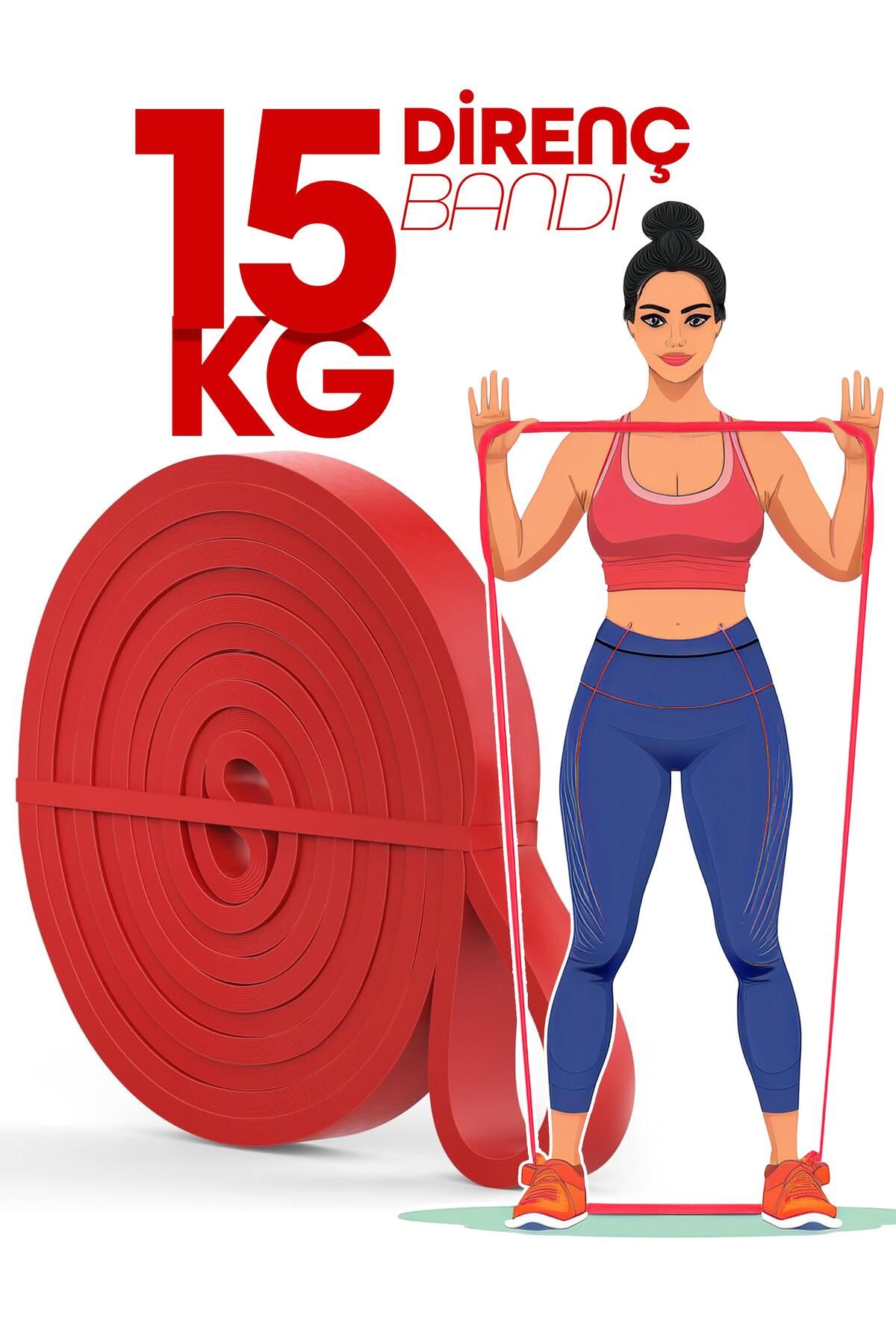 Venenon 15KG Barfiks Lastiği Gym Resistance Band Antrenman Kas Geliştirme Bandı Kırmızı (Orta Sert)