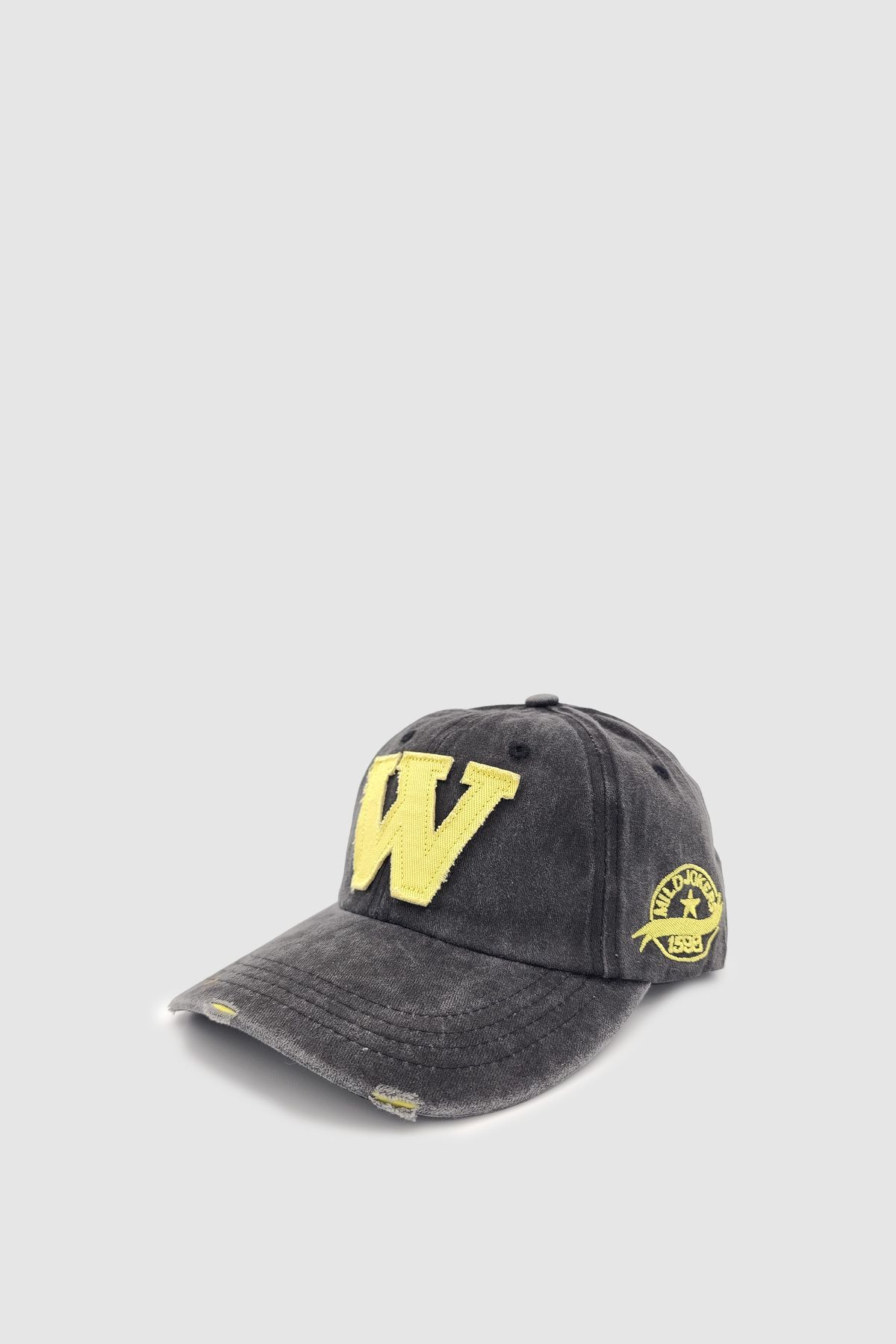 Wuclo Vintage Tarz Yıpratmalı W Nakışlı Unisex Spor, Günlük ve Outdoor Şapka / Kep Antrasit
