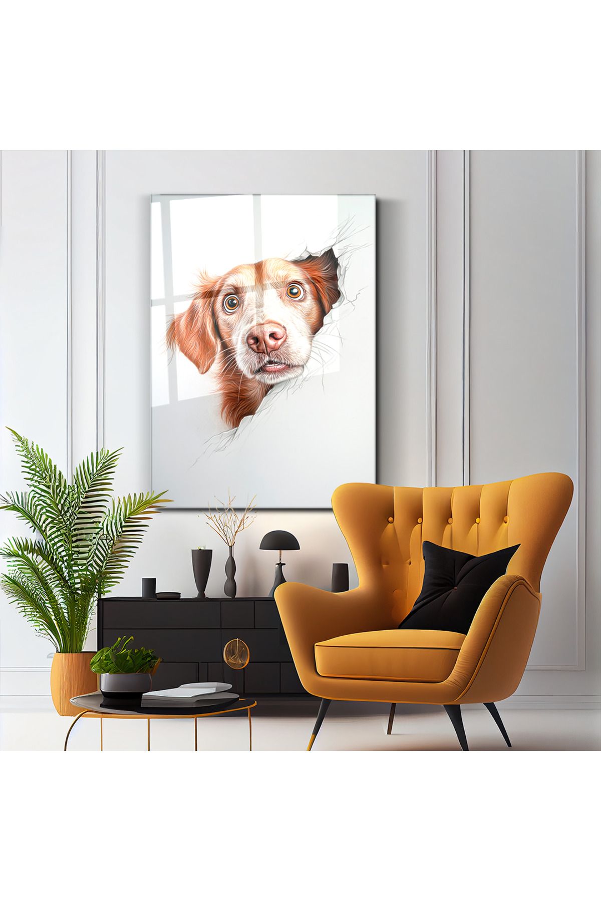 PoyKilArt Cam Tablo - Şaşkın Köpek - Duvar dekorasyonu - Ofis dekorasyonu - Duvar tablosu - DK