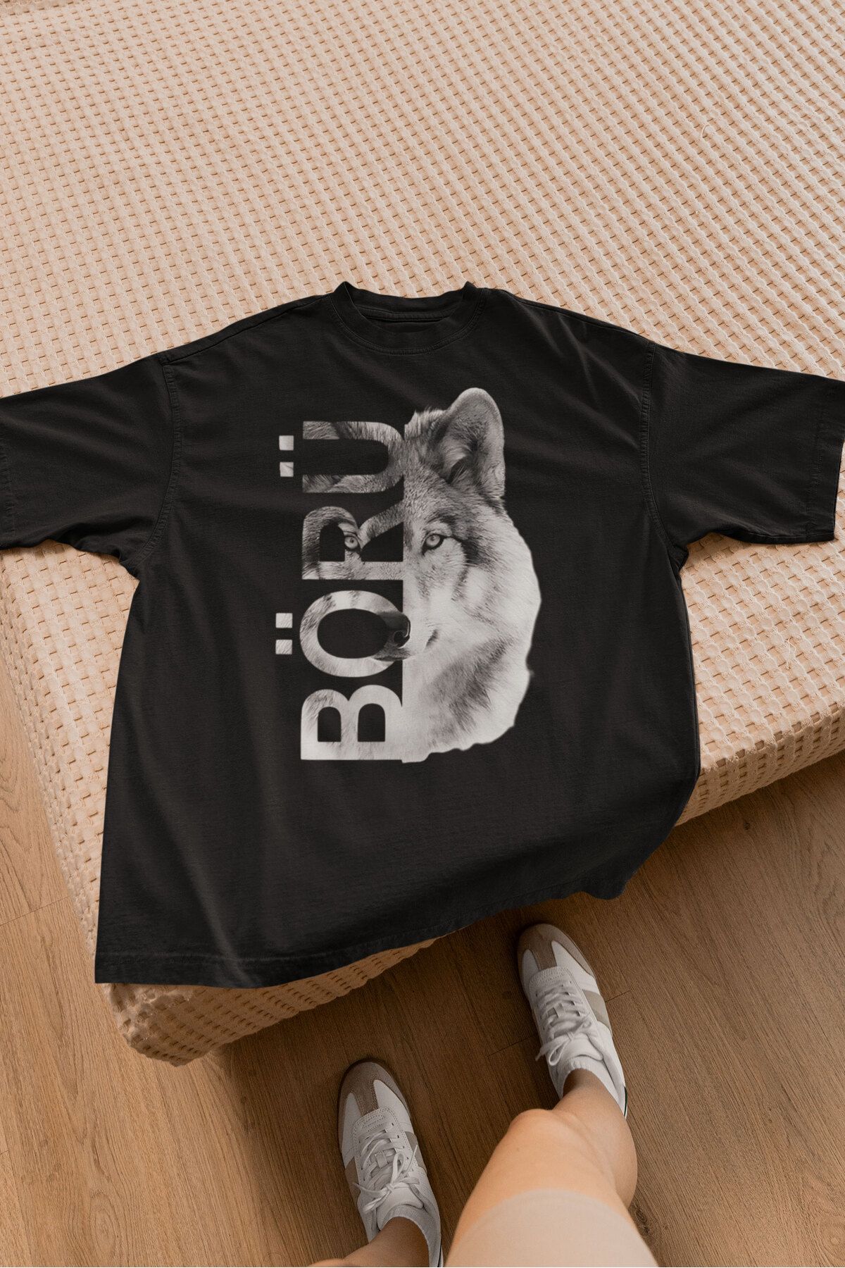srcmarket Milliyetçilik Temalı, Kurt ve Börü Baskılı Unisex Tshirt