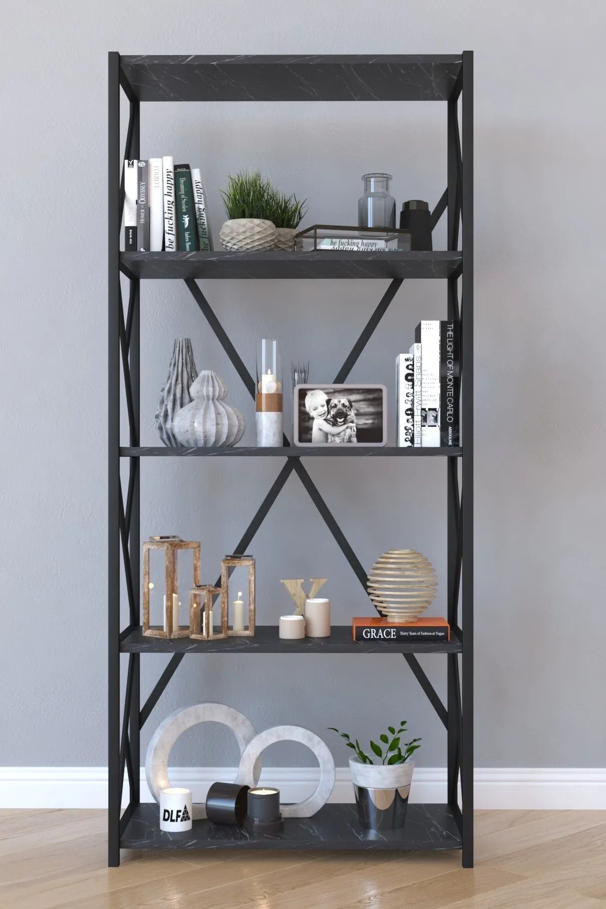 Remaks New Modern 150 Lik Kitaplık Raf Çok Amaçlı Kiler Mutfak Banyo Rafı Siyah Mermer