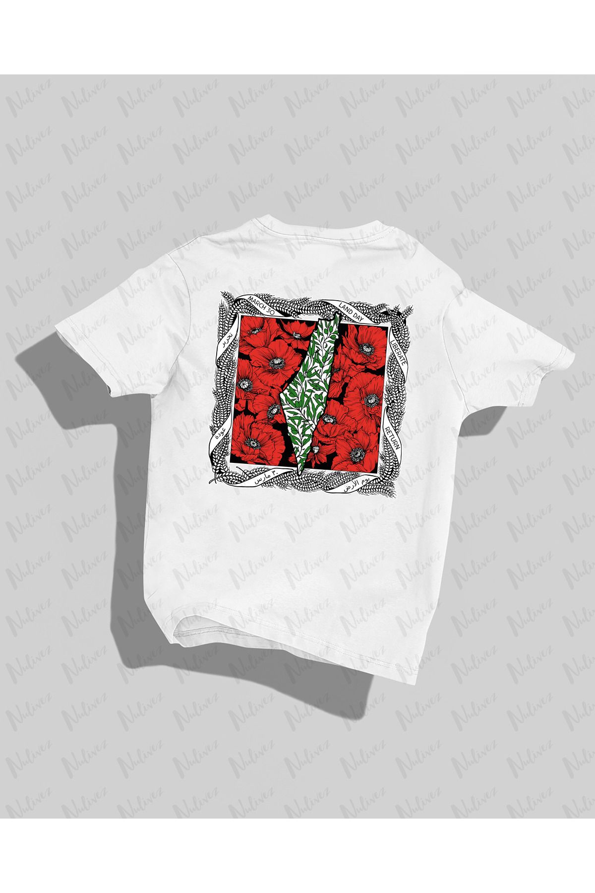 Nulivez Filistin Tasarımı Sırt Baskılı Yüksek Kalite Kompakt Unisex Oversize T-Shirt