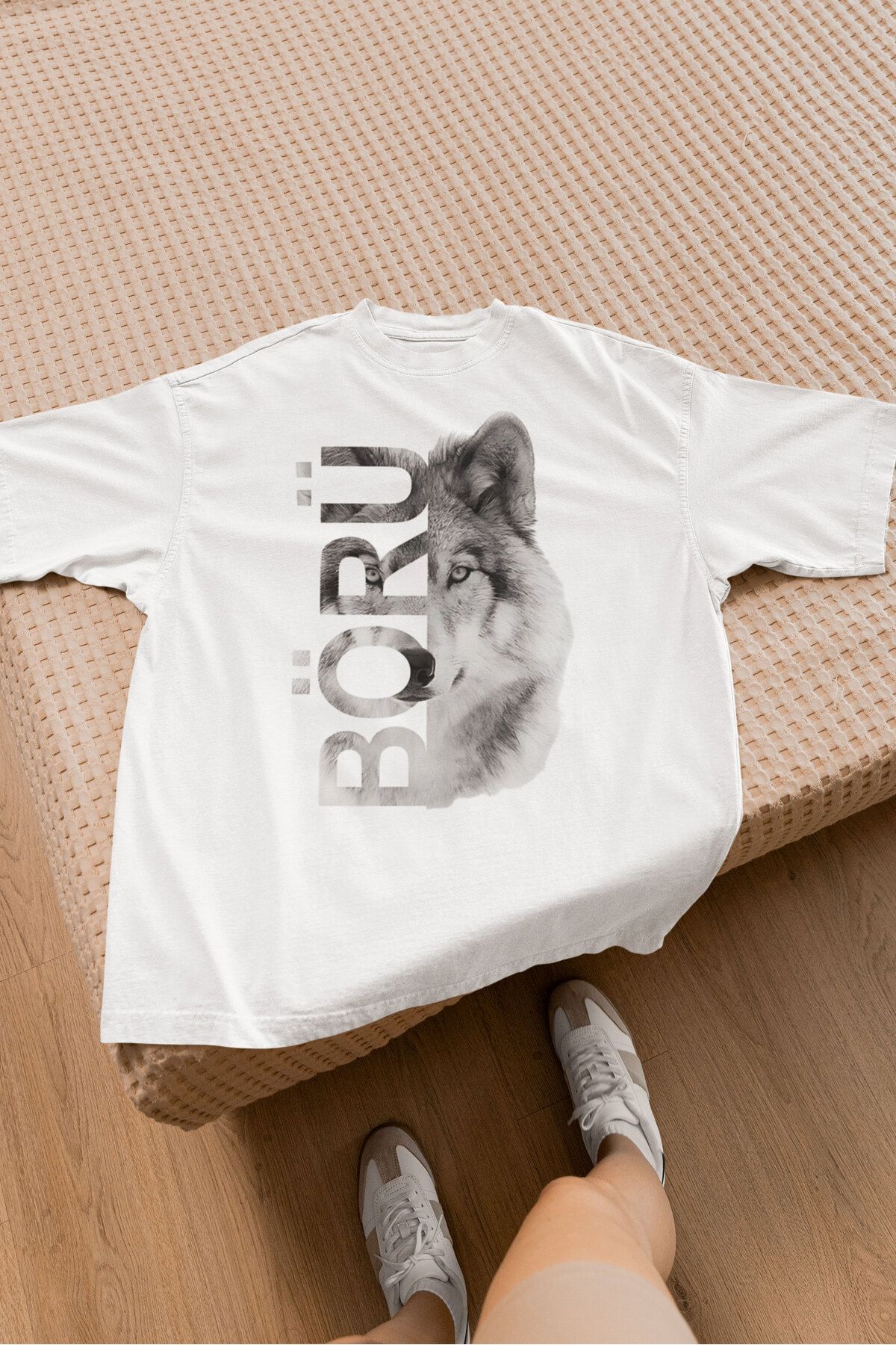 srcmarket Milliyetçilik Temalı, Kurt ve Börü Baskılı Unisex Tshirt