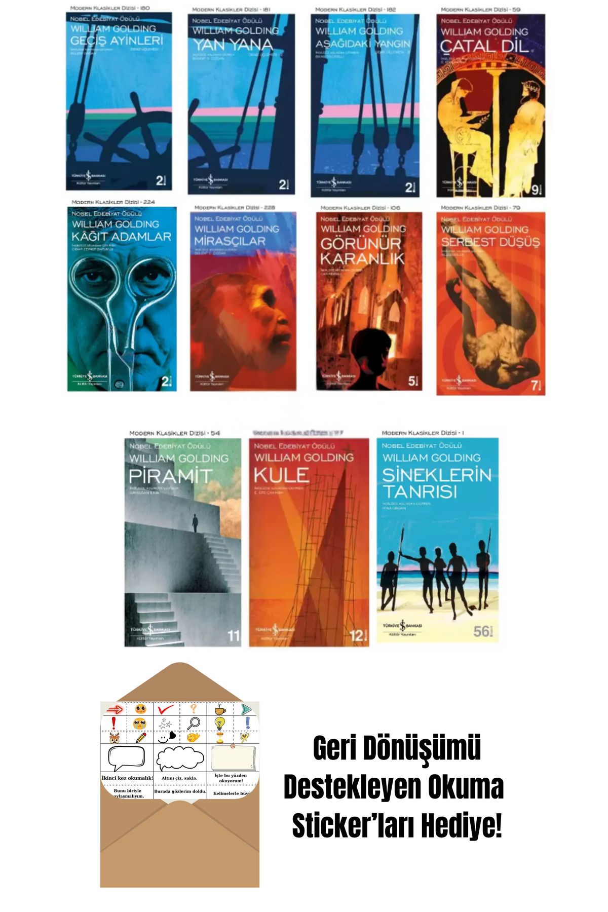 TÜRKİYE İŞ BANKASI KÜLTÜR YAYINLARI William Golding 11 Kitap Set + Okuma Sticker'ları