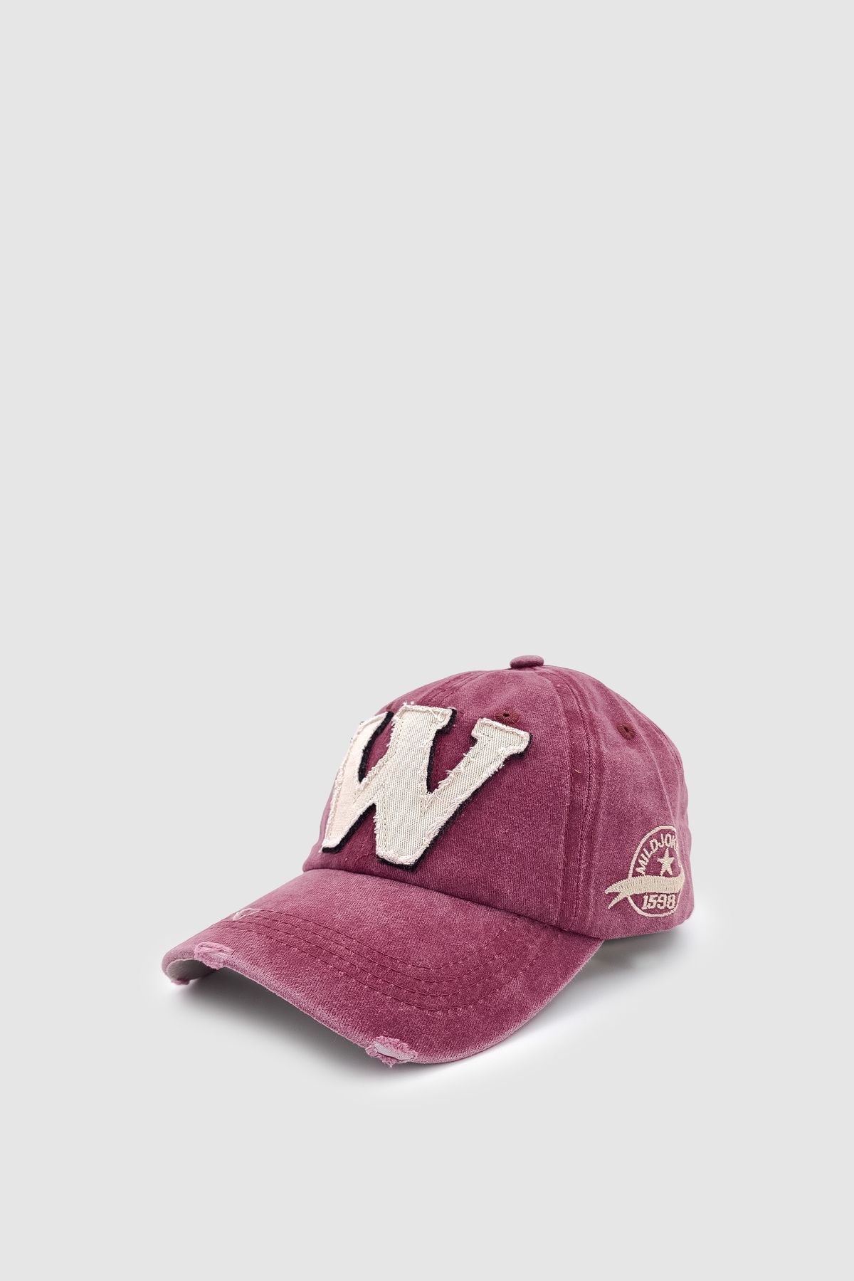 Wuclo Vintage Tarz Yıpratmalı W Nakışlı Unisex Spor, Günlük ve Outdoor Şapka / Kep Bordo