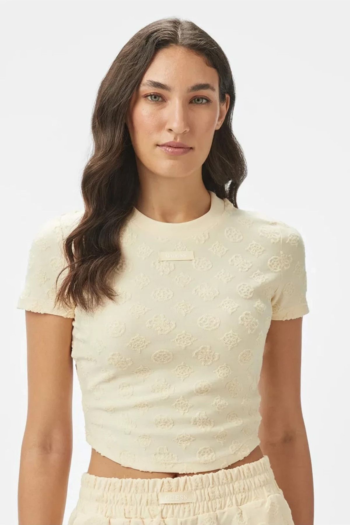 Guess Kadın Peony ve 4G Logo Crop Üst - Sarı