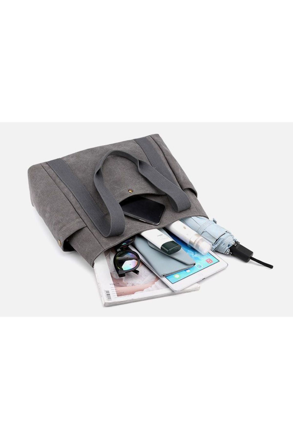 Buldug Gri - Büyük Kapasiteli Kanvas Omuz Ve Laptop Tote Çantası