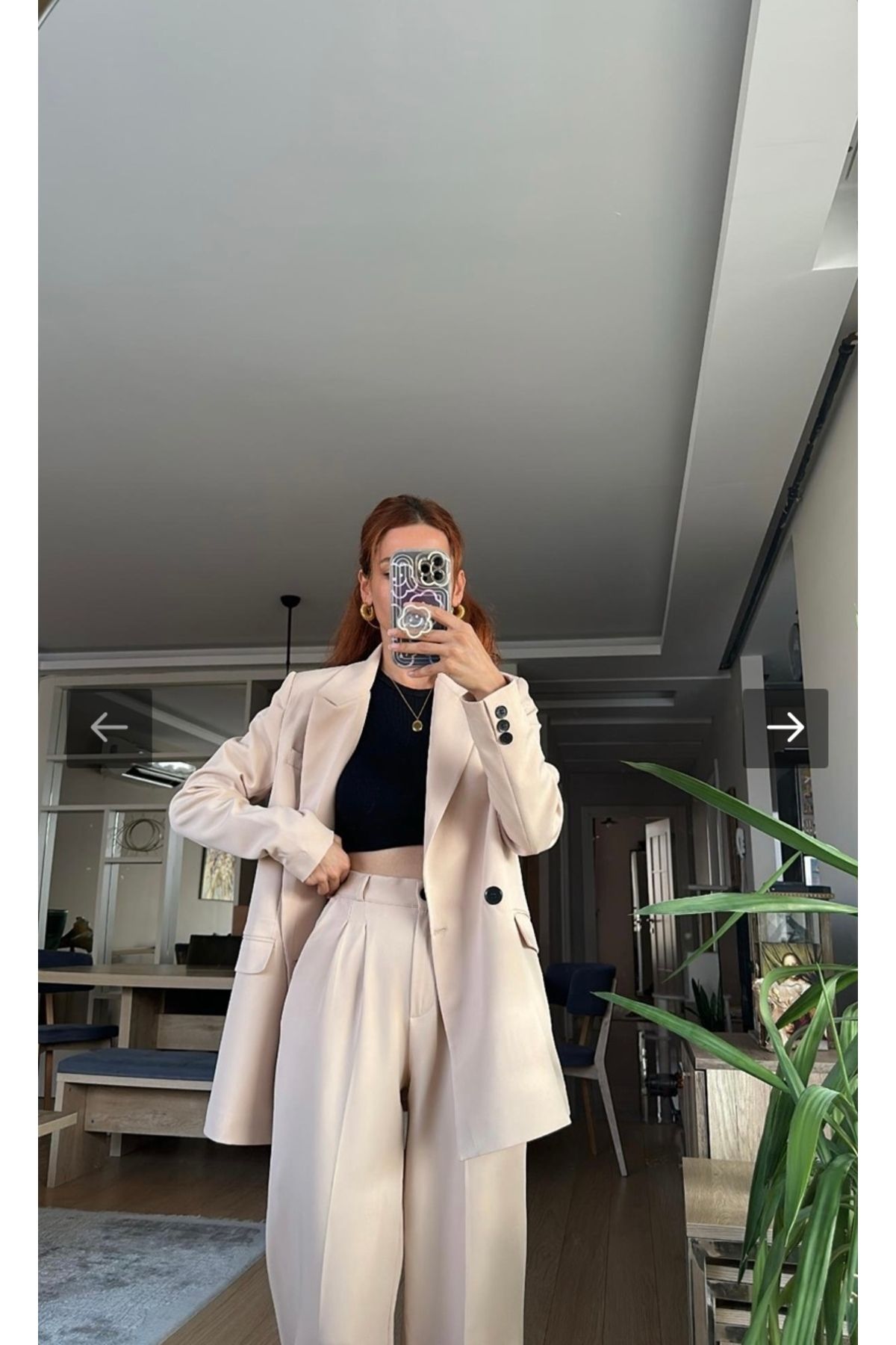 Petek Collection Krem Oversize Astarlı Ceket Pantolon Takım Elbise (100 CM PANTOLON BOYU)