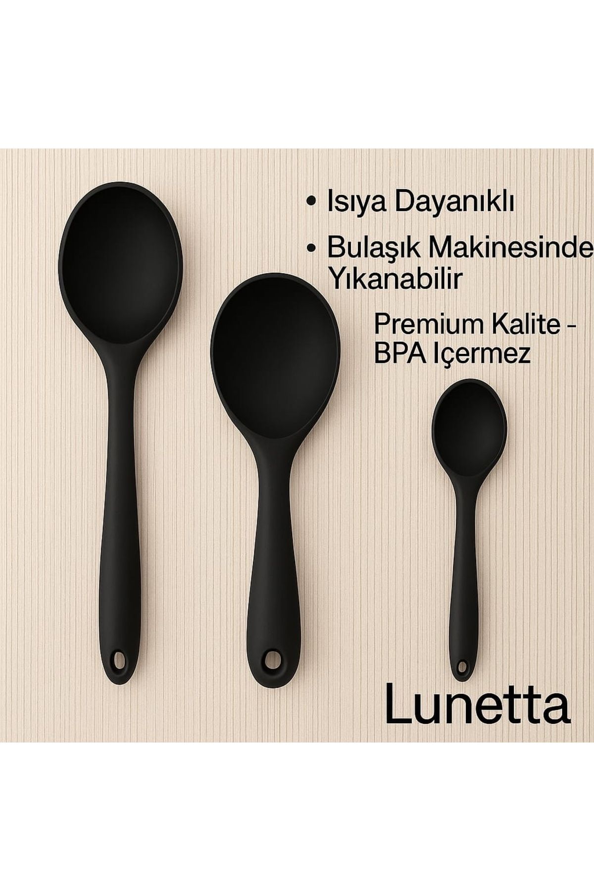 Lunetta 3’lü Silikon Kașık Seti Sert Ve Isıya Dayanıklı Silikon Set