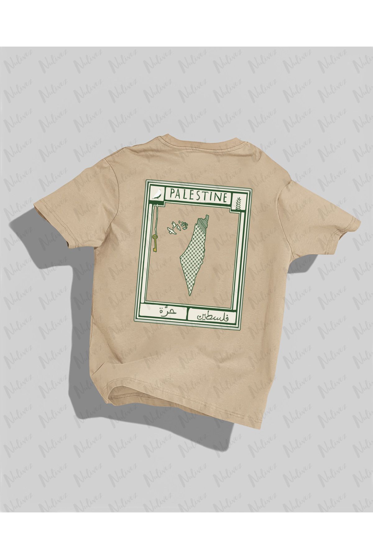 Nulivez Filistin Tasarımı Sırt Baskılı Yüksek Kalite Kompakt Unisex Oversize T-Shirt