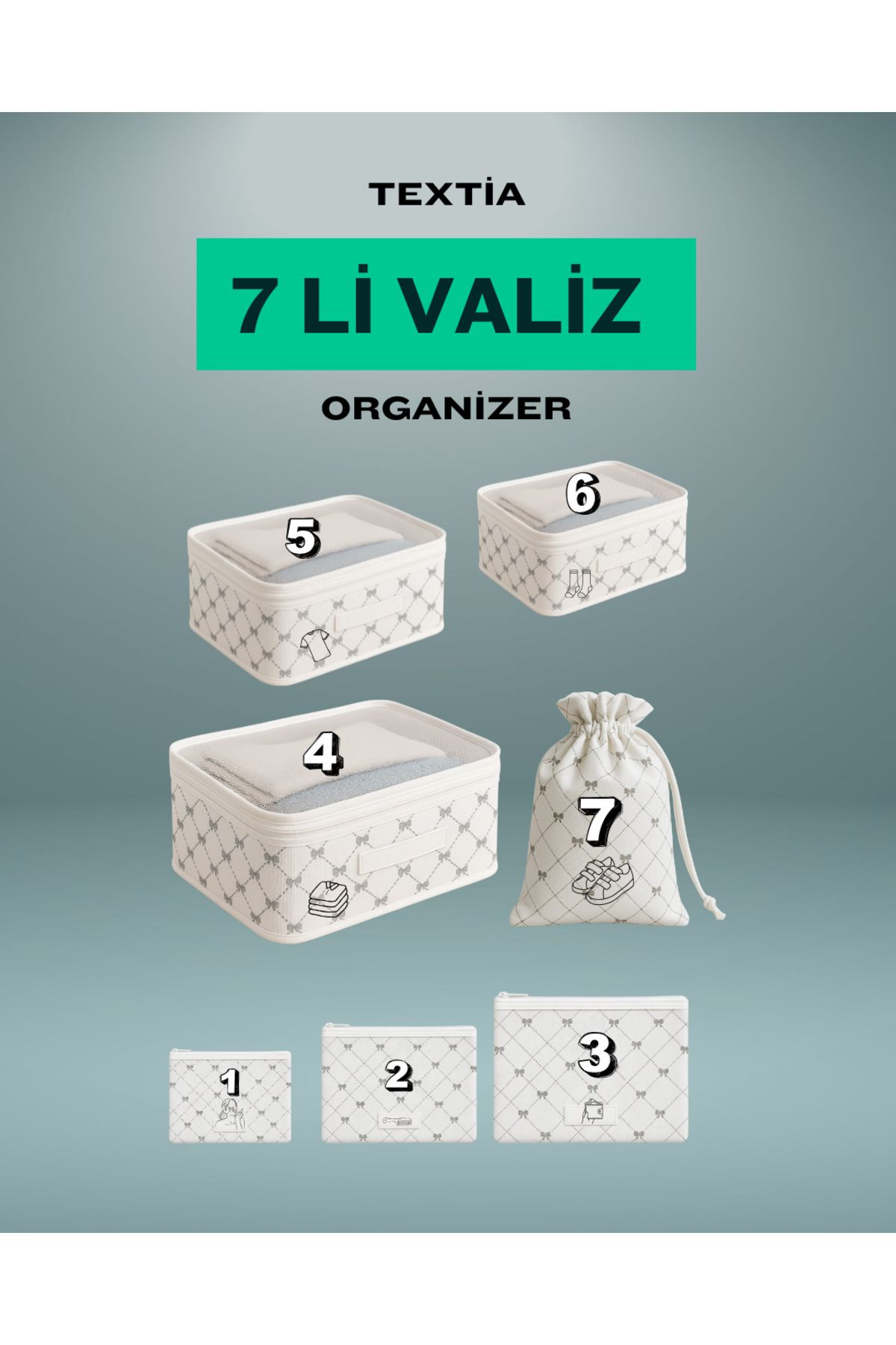 Textia Home 7’lı Valiz İçi Düzenleyici Set 7 Adet