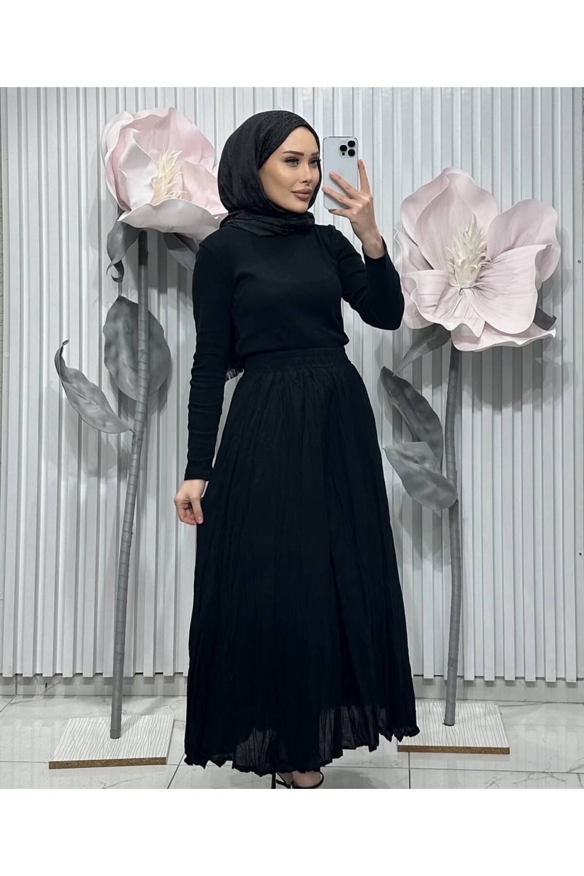 Qastel içi astarlı siyah renk kraş etek 90 CM UZUNLUK