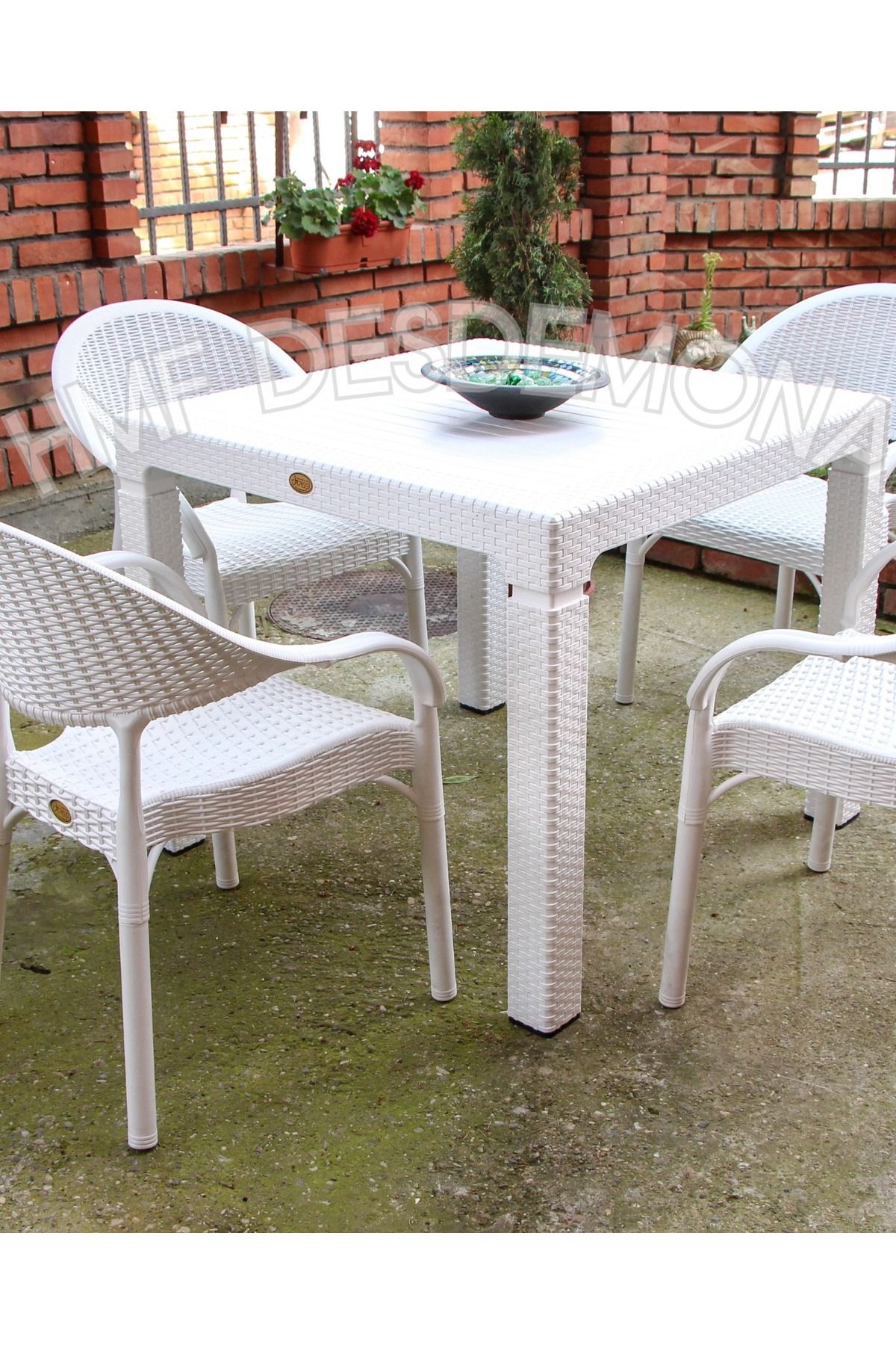 HMF DESDEMONA Bambu Rattan Plastik Sandalye ve Masa Set 4+1