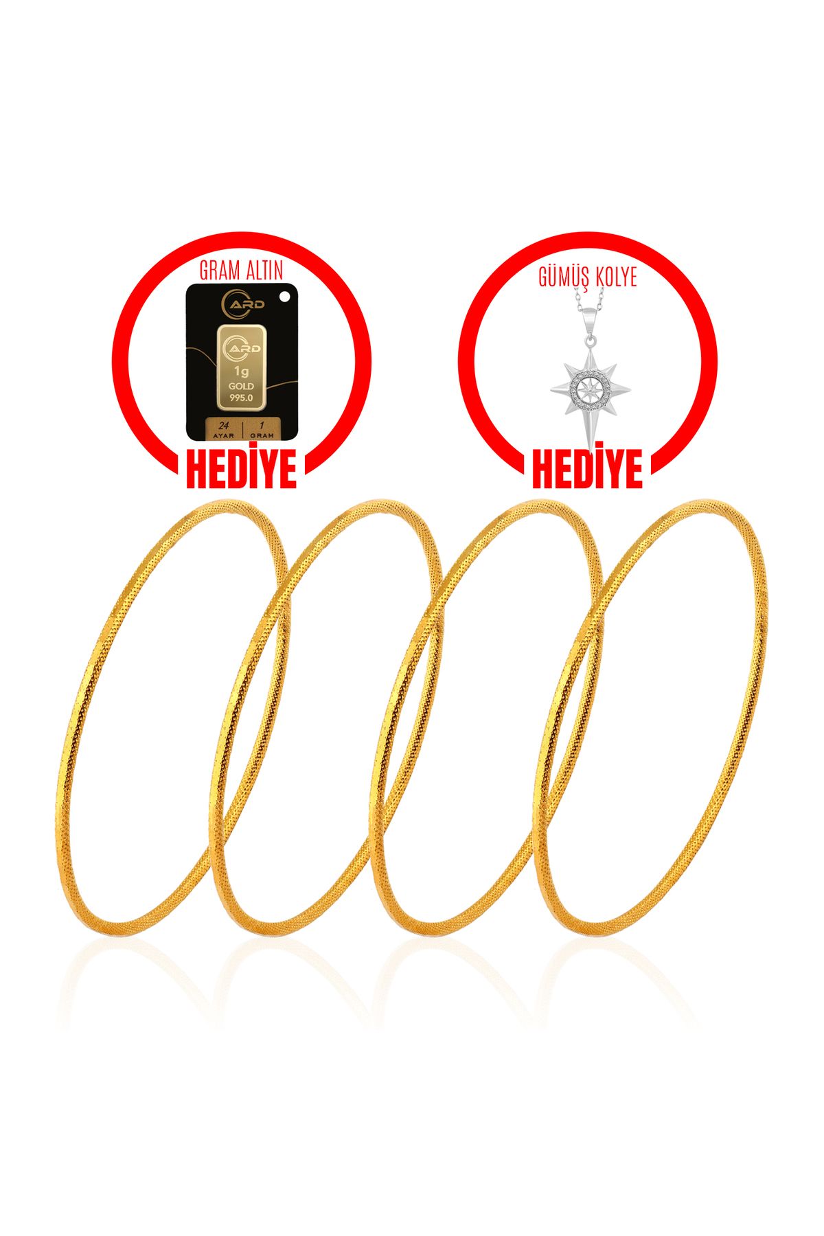 4 Adet Yatırımlık Hediyelik Altın 2 Gram Ajda Bilezik + Hediyeli