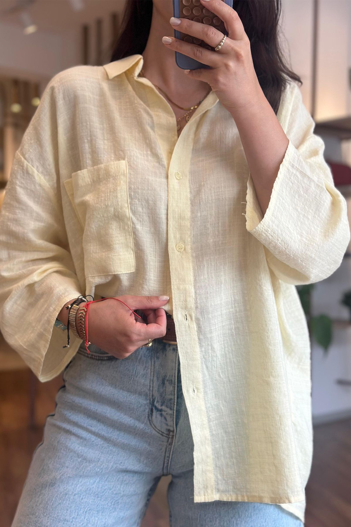 Unique Boutique Butter Yellow Oversize Keten Gömlek