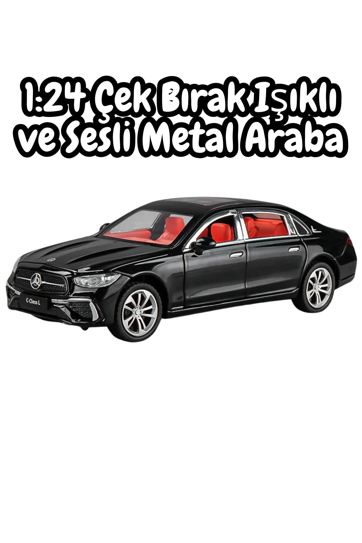 welcomein Metal Mercedes Çek Bırak Sesli ve Işıklı Model Araba Beyaz Işıklı 1:24 Ebat