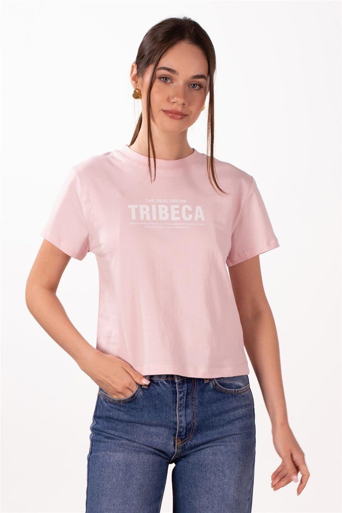 BARRELS AND OIL Önü ve Arkası Yazı Baskılı T-Shirt - Açık Pembe