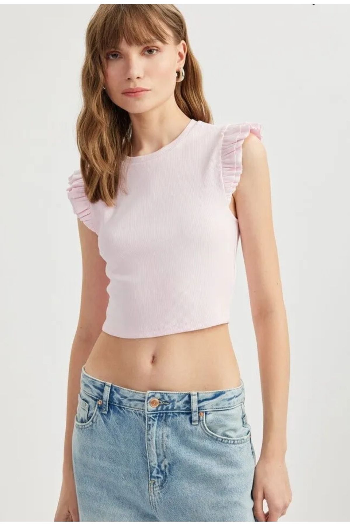 bellamila Pembe kolları fırfırlı bluz