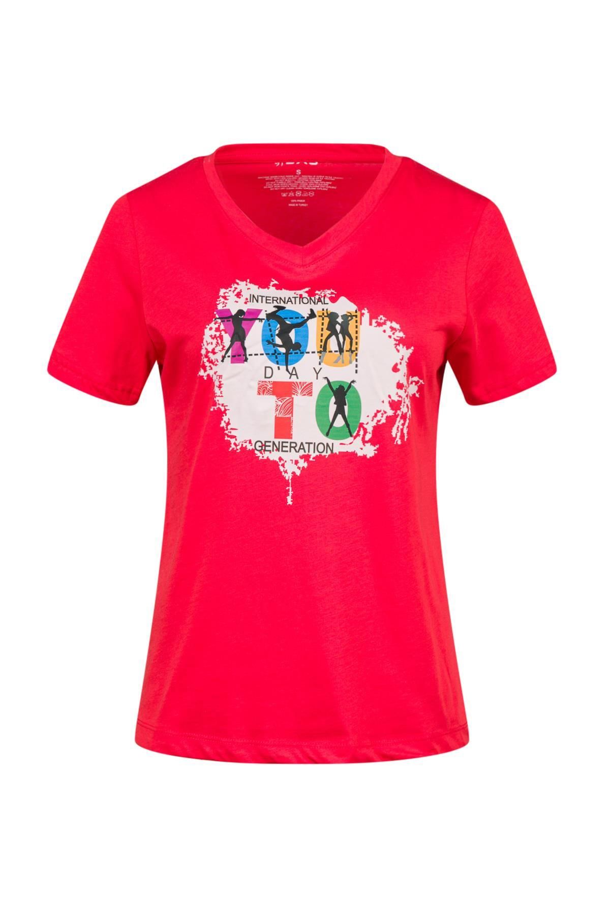 2AS Alone Baskılı V Yaka Kadın T-Shirt 403