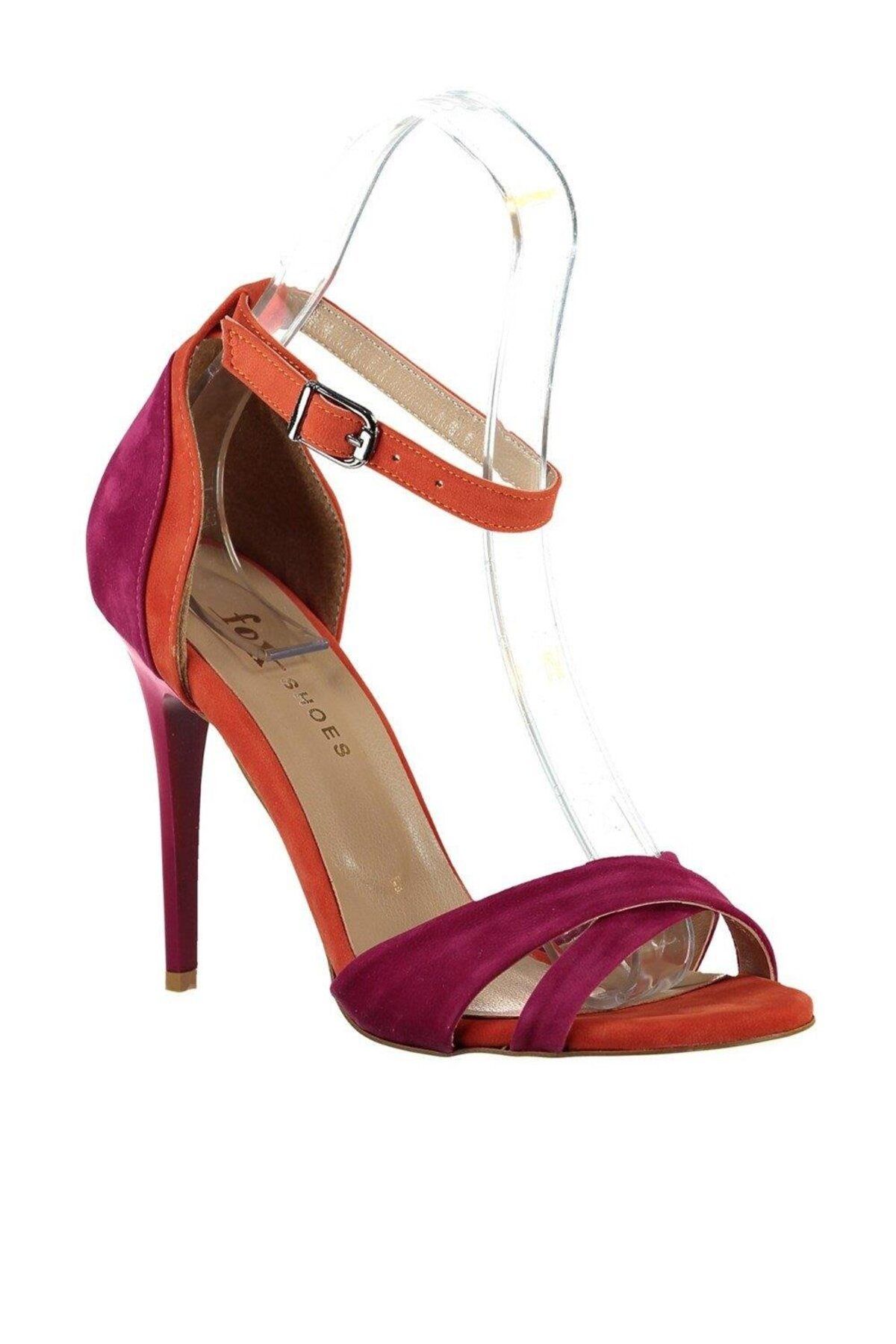 Fox Shoes B922113802 Turuncu/Fuşya Süet İnce Topuklu Kadın Ayakkabı