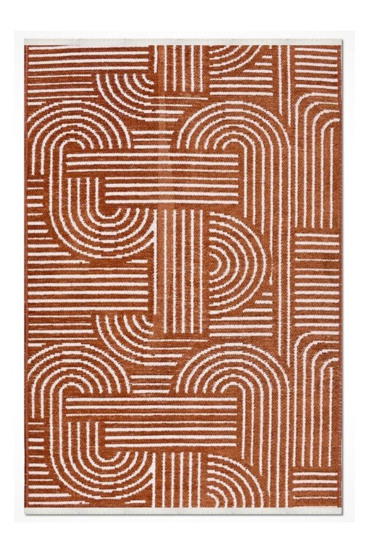 Halımax Crea Halı Rana 6110S Turuncu Yazlık Halı Kaydırmaz Taban Renkli Yıkanabilir Dokuma Kilim
