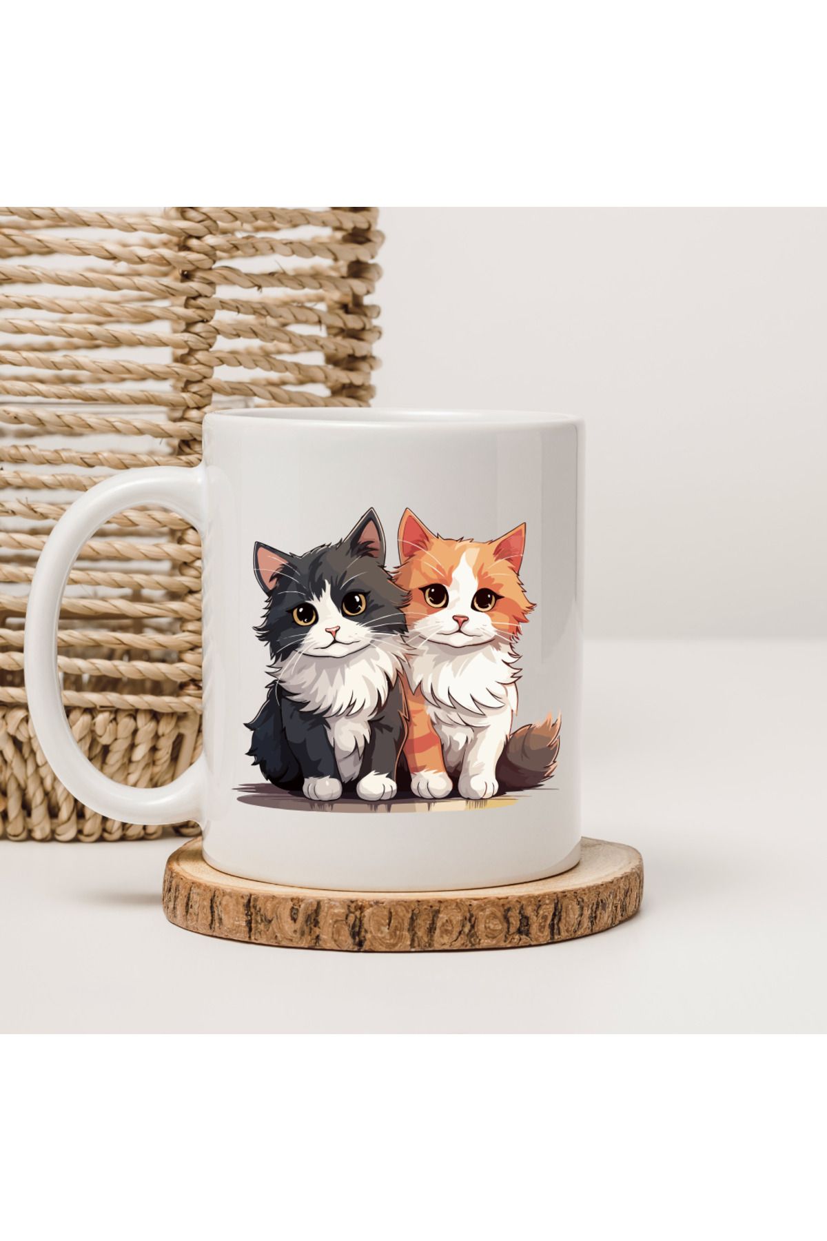 BRKDESING KEDİ DESENLİ BASKILI KUPA BARDAK