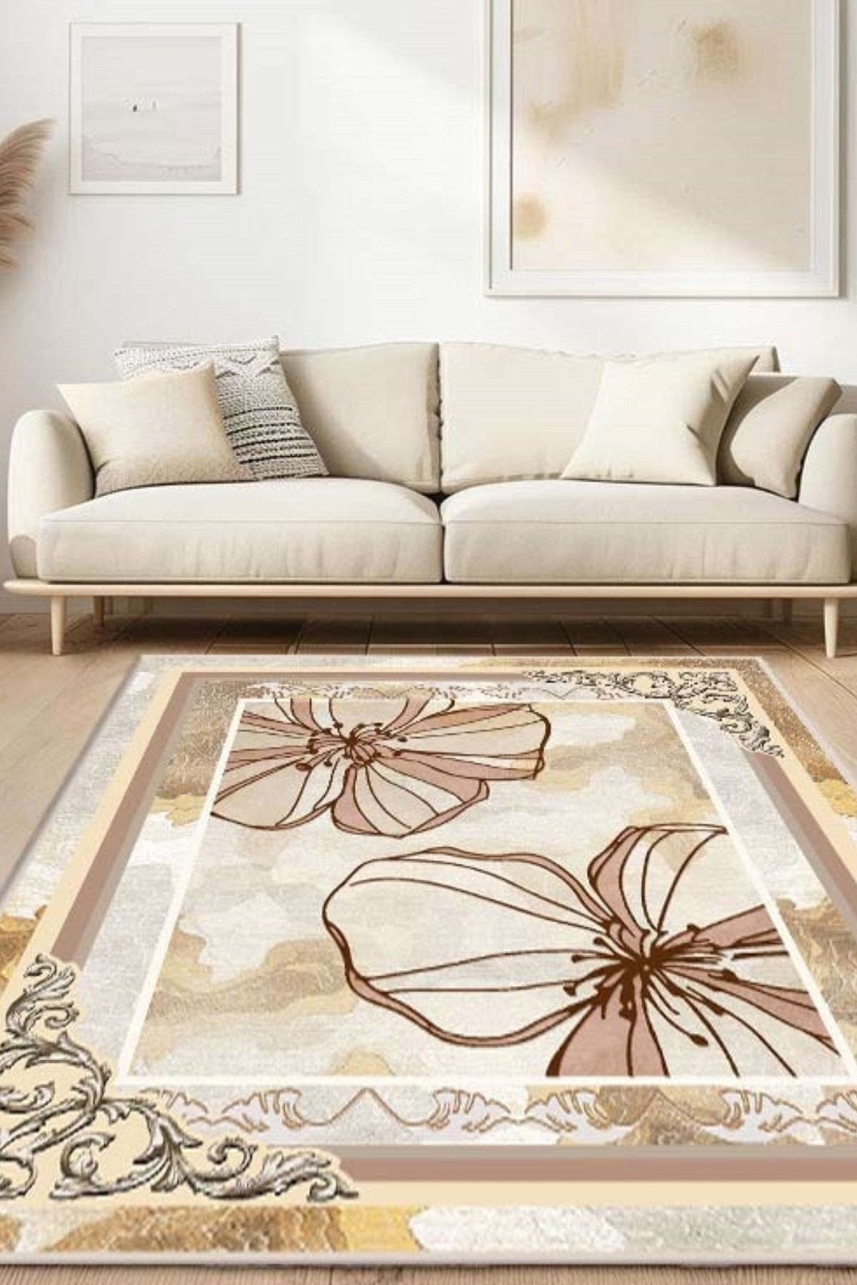 DERAS HOME Dijital Baskı Yıkanabilir Kaymaz Taban Salon Halısı Yolluk
