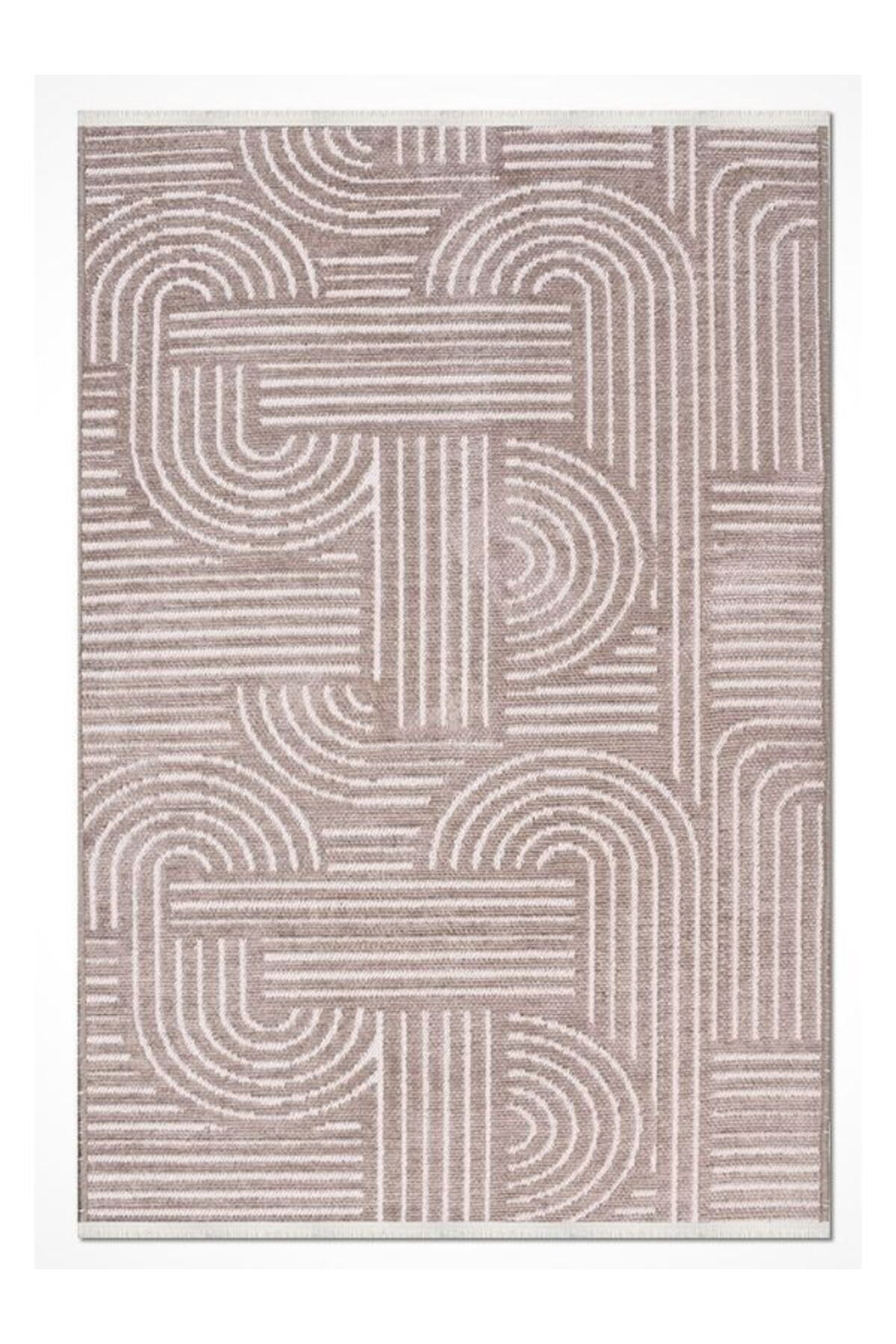 Halımax Crea Halı Rana 6111S Bej Yazlık Halı Kaydırmaz Taban Renkli Yıkanabilir Dokuma Kilim
