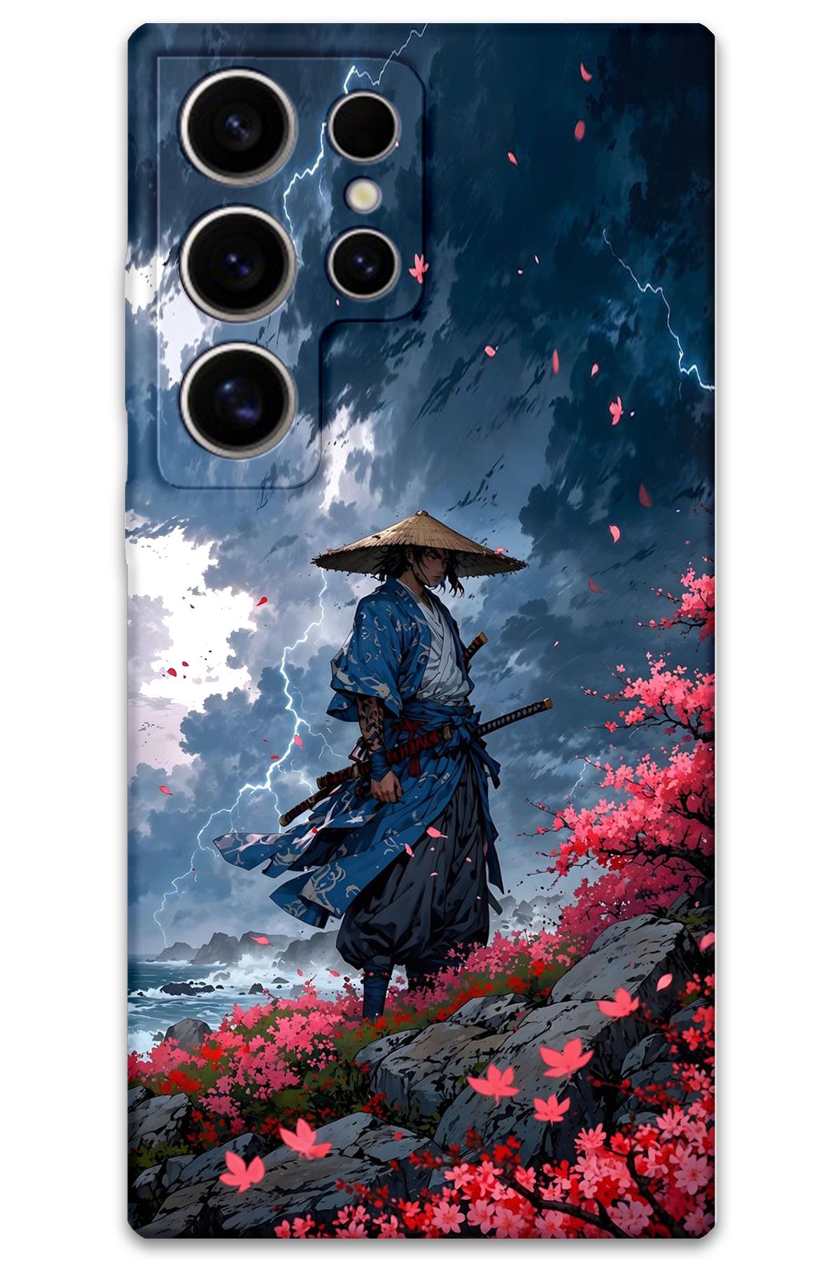 Gramaphone Galaxy S22 Ultra Uyumlu Samuray Desenli Telefon Kılıfı + Ekran Koruyucu - 5825