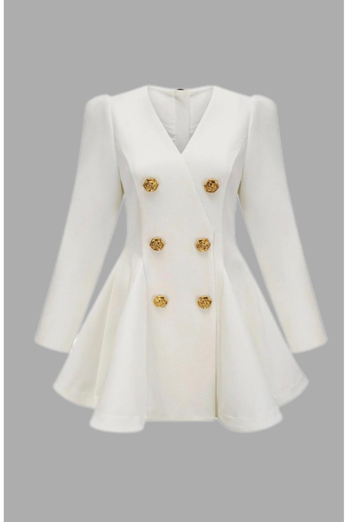 Jacket production düğmeli şık krep mini elbise
