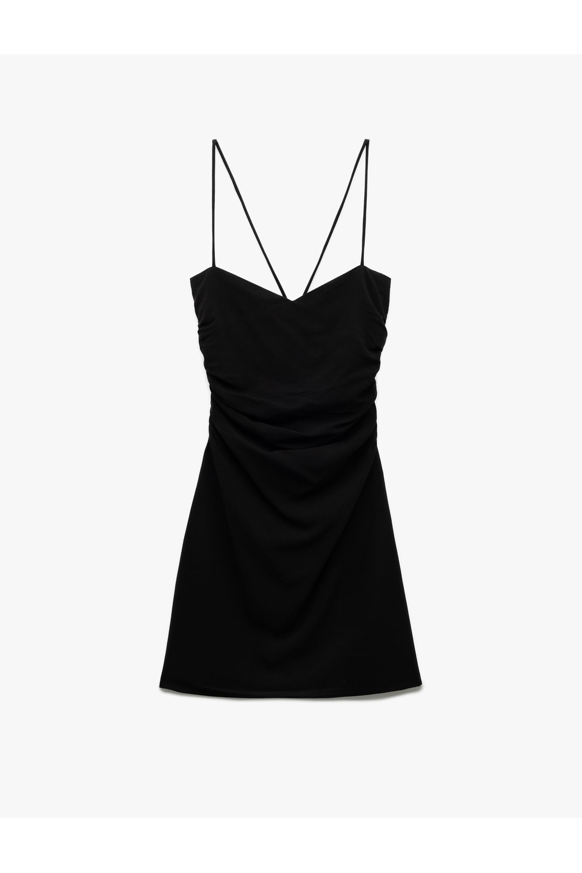 Koton Viskon Keten Karışımlı Slim Fit Drapeli İnce Askılı Mini Elbise