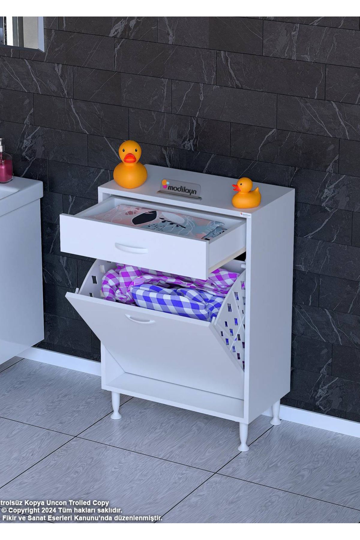 Modilayn 55 x 88 x 32,5 cm’lik 1 Çekmece 1 Gözlü Sepetli Organizatör Mutfak Dolabı Çok Amaçlı Dolap