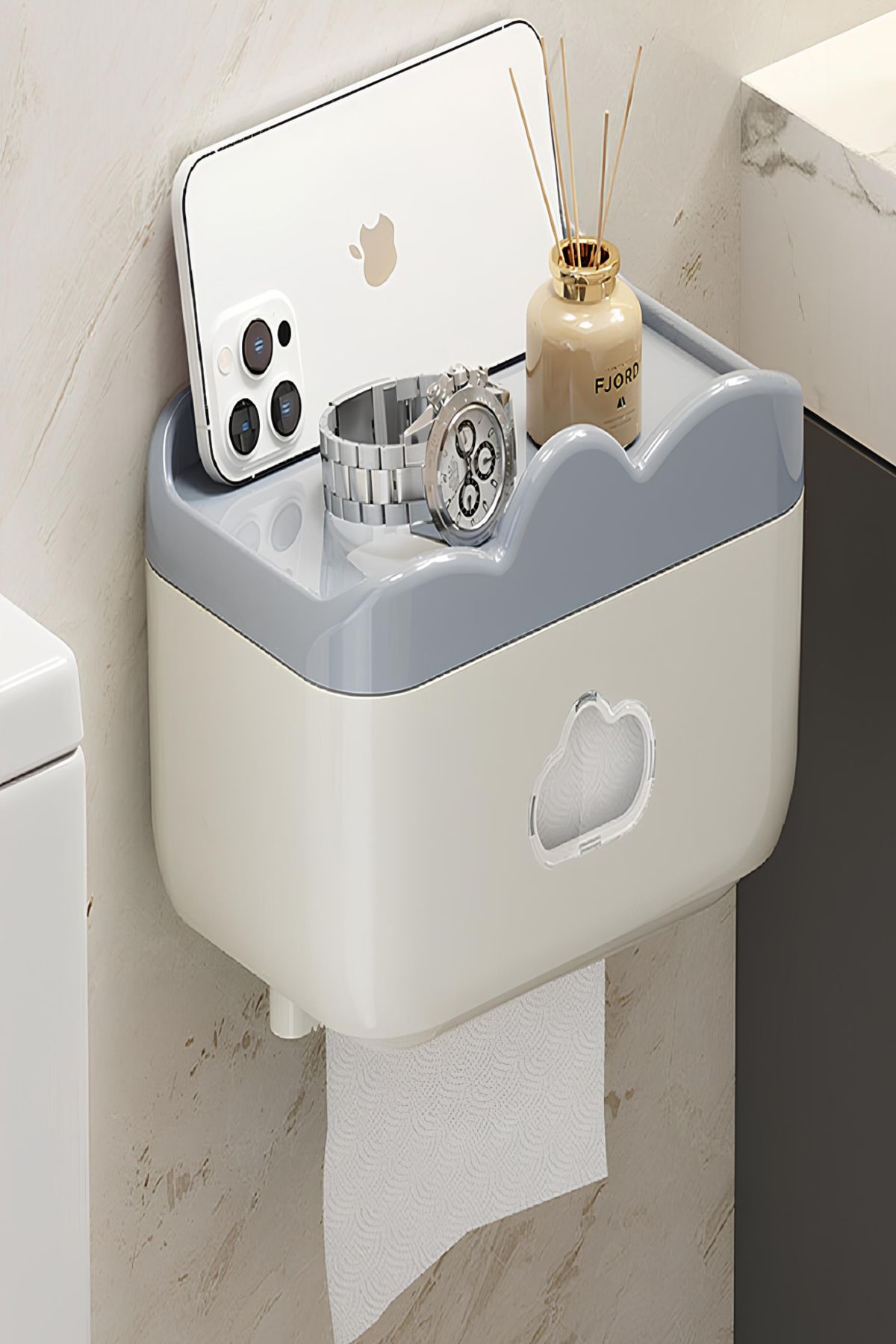 Ecuy Duvara Monte Tuvalet Kağıdı Kutusu – Su Geçirmez Kapaklı Banyo Kağıtlık, Pratik Organizer