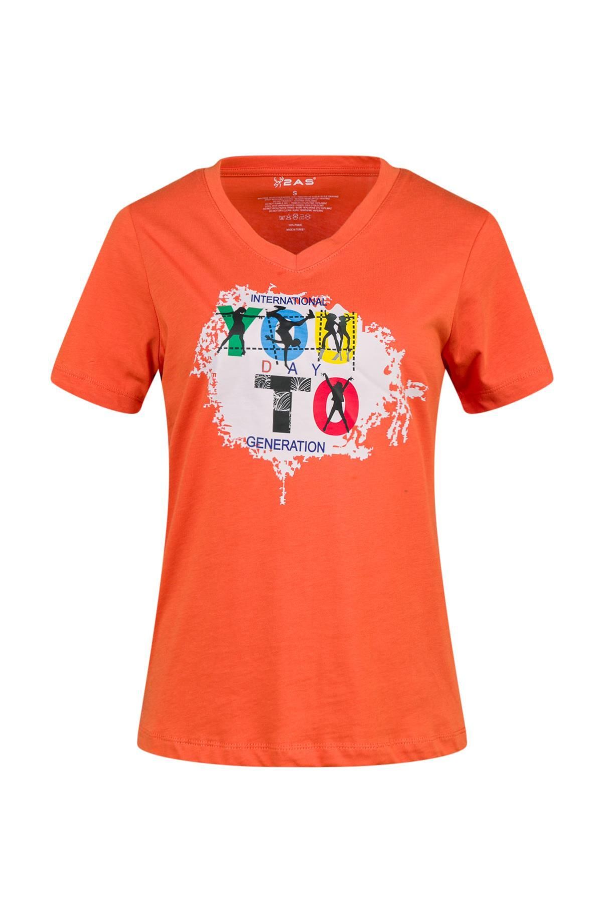 2AS Alone Baskılı V Yaka Kadın T-Shirt 403
