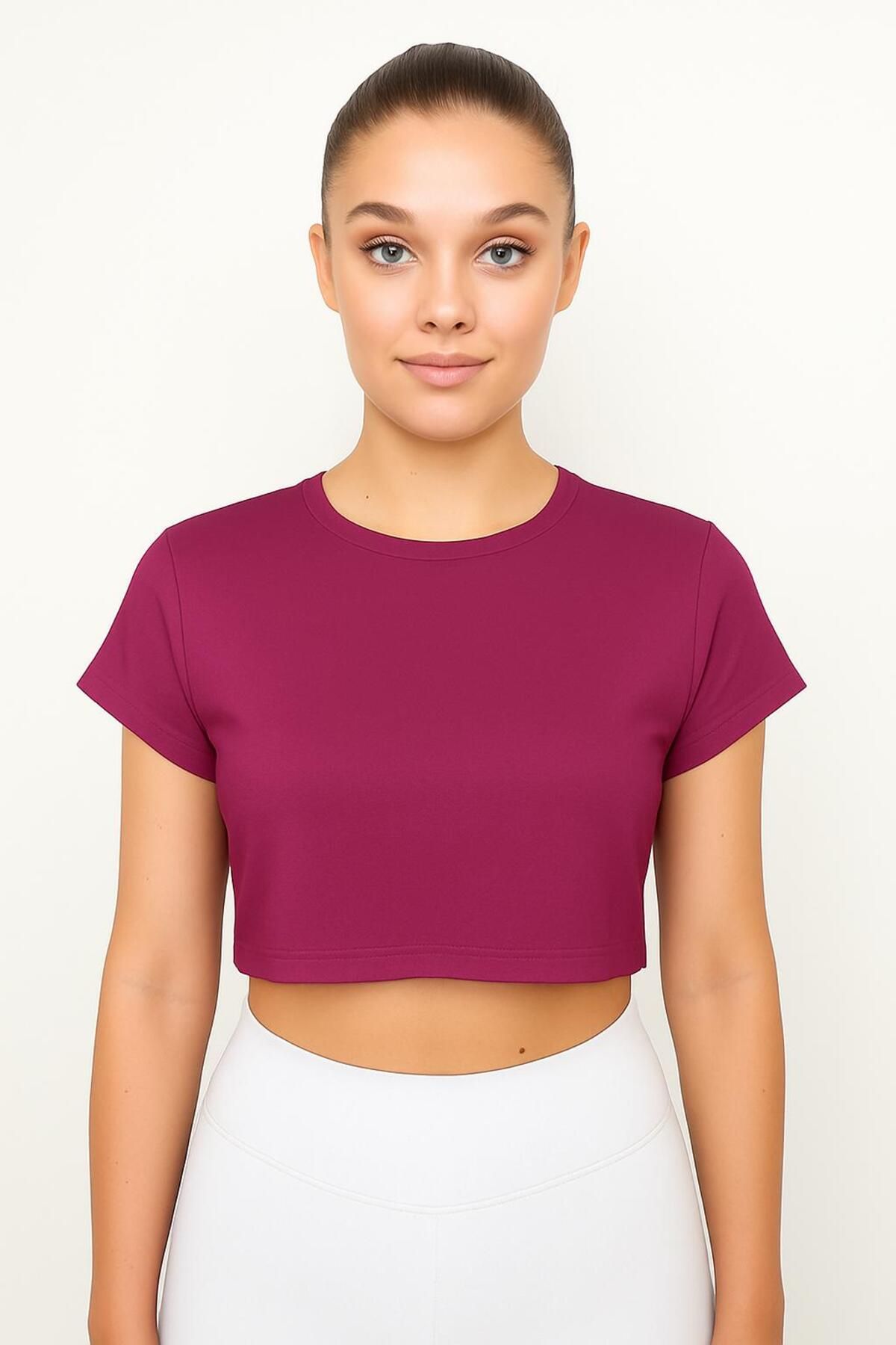 OPENDO Yarasa Kol Bisiklet Yaka Crop T-Shirt