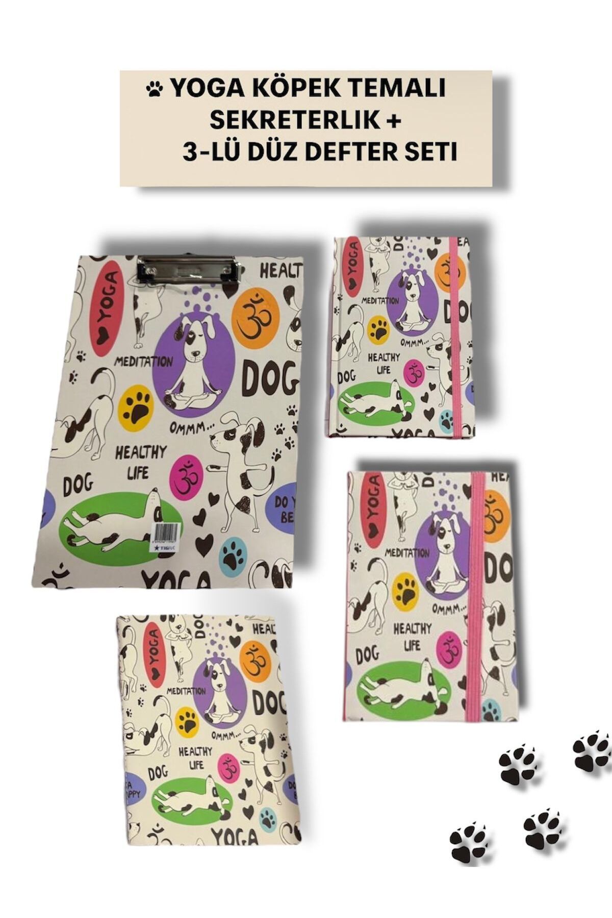 madam gold 🐾 YOGA KÖPEK TEMALI SEKRETERLİK + 3’LÜ DEFTER SETİ