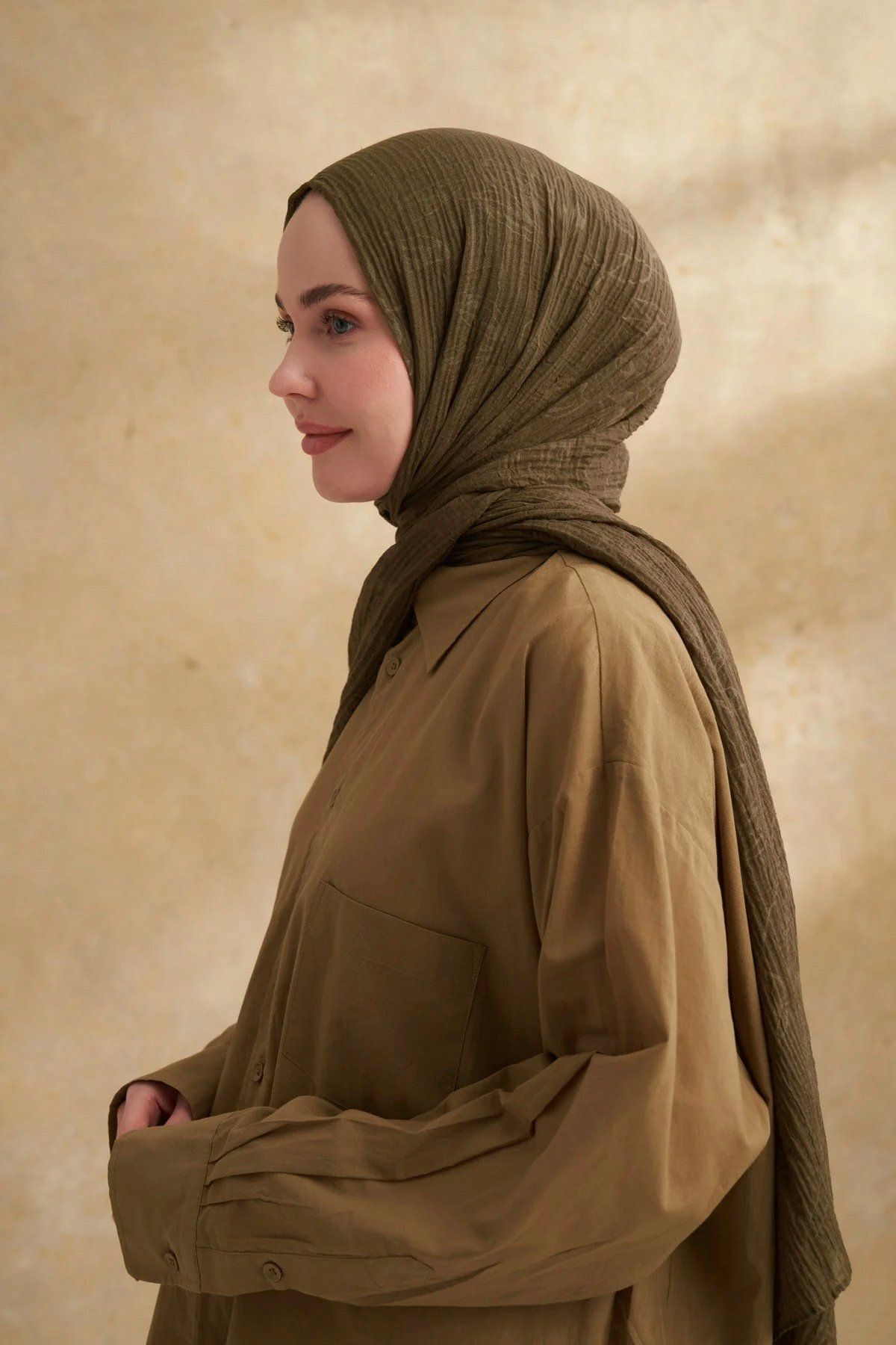 ARMANDA Müslin Yaprak Desen Şal 3351-46 Haki