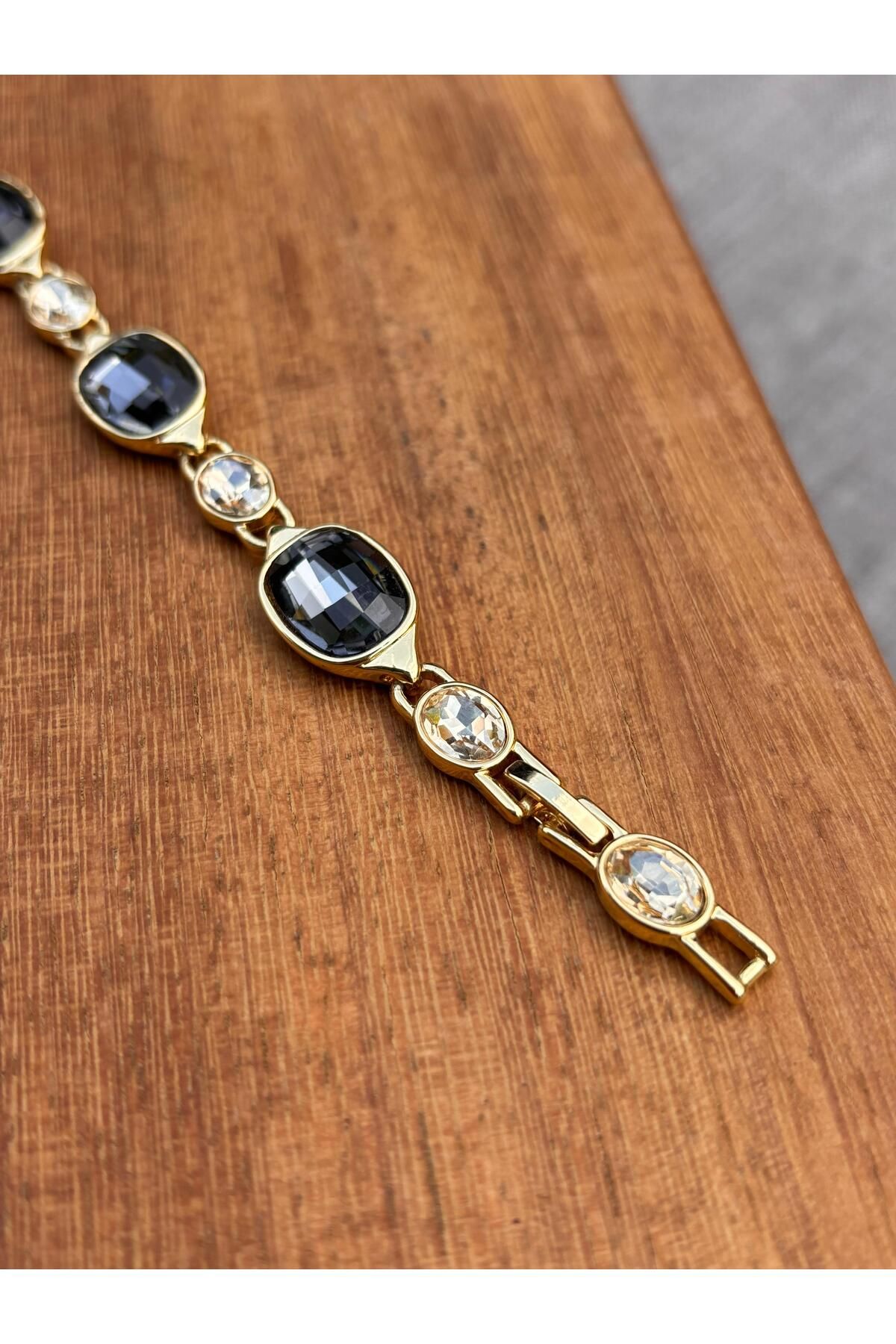 Steel Fashion İstanbul Siyah Taşlı Premium Bileklik 14k Altın Kaplama