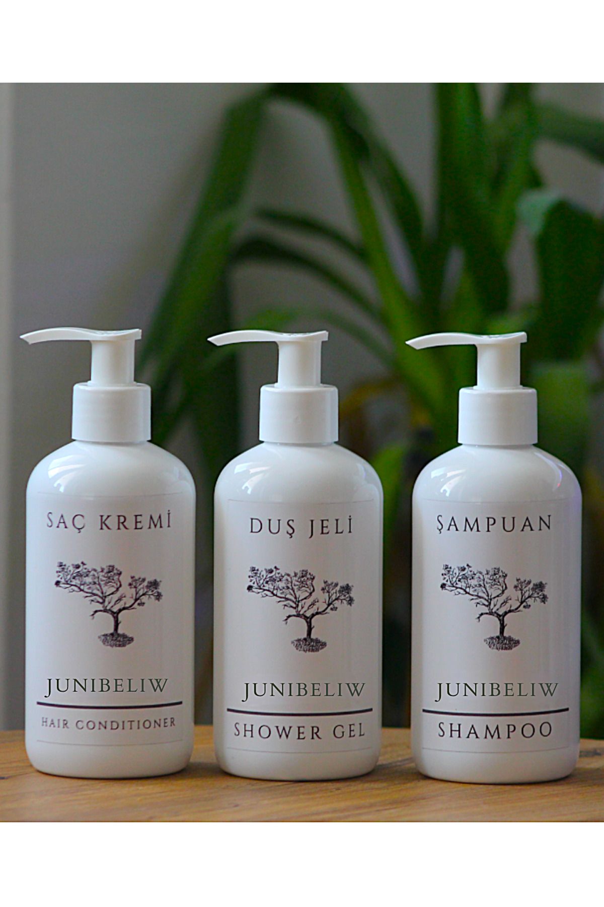 junibeliw 3lü Set Beyaz Plastik Şişe BOŞ Mika Saç Kremi Duş Jeli Şampuan Şişesi 3x250ml